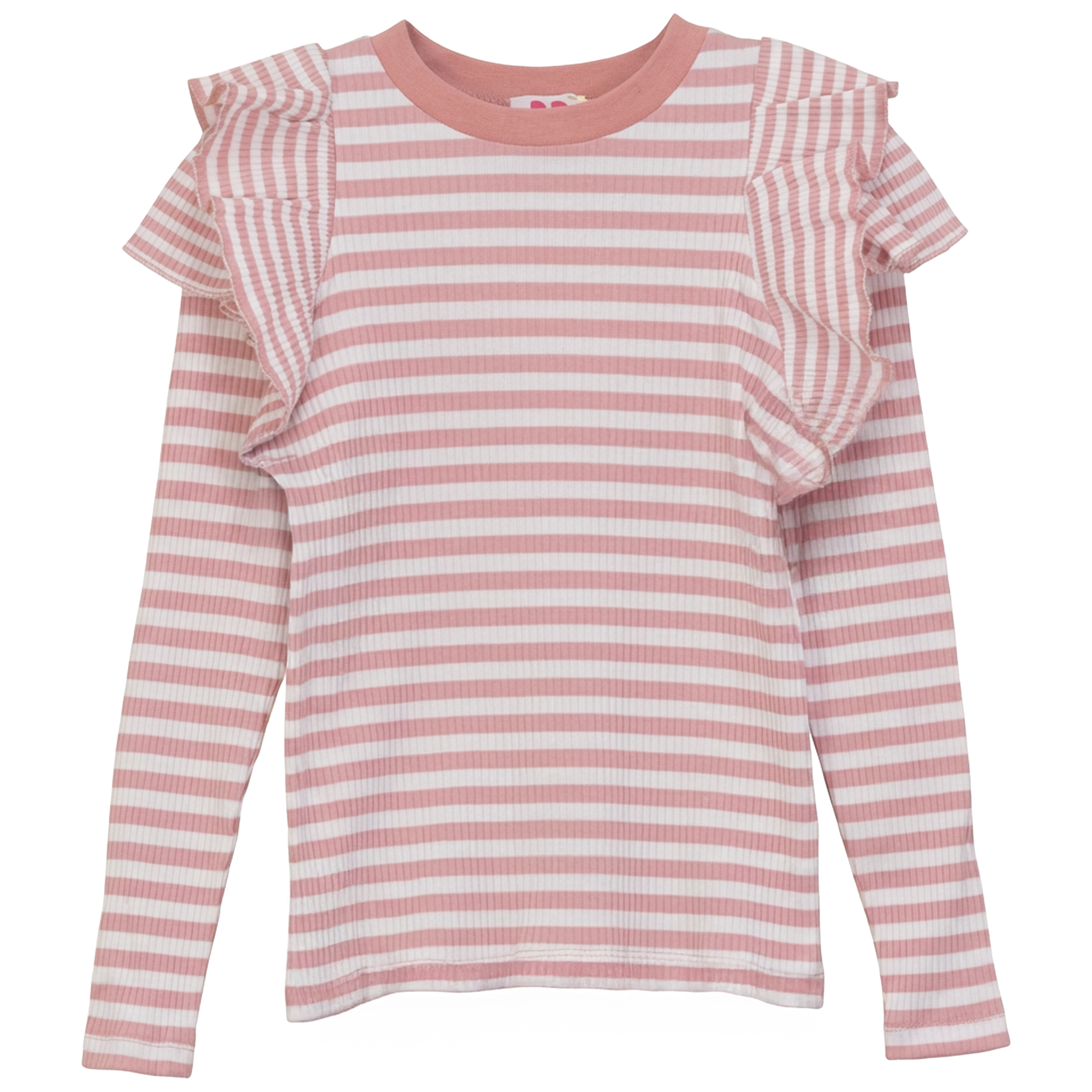 Stripped Rib T Shirt With Ruffles in Pink by Pinky Promise
