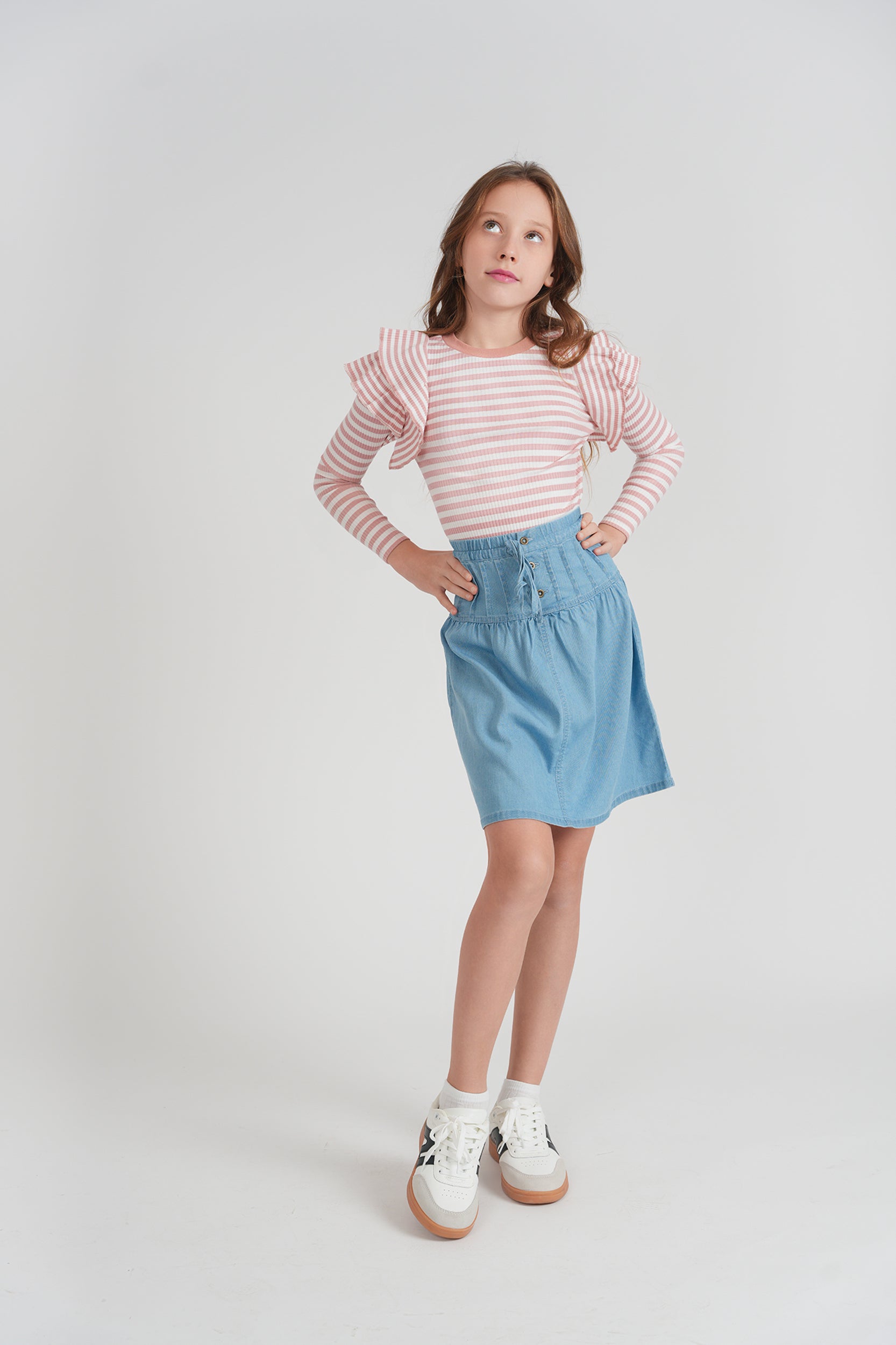 Stripped Rib T Shirt With Ruffles in by Pinky Promise