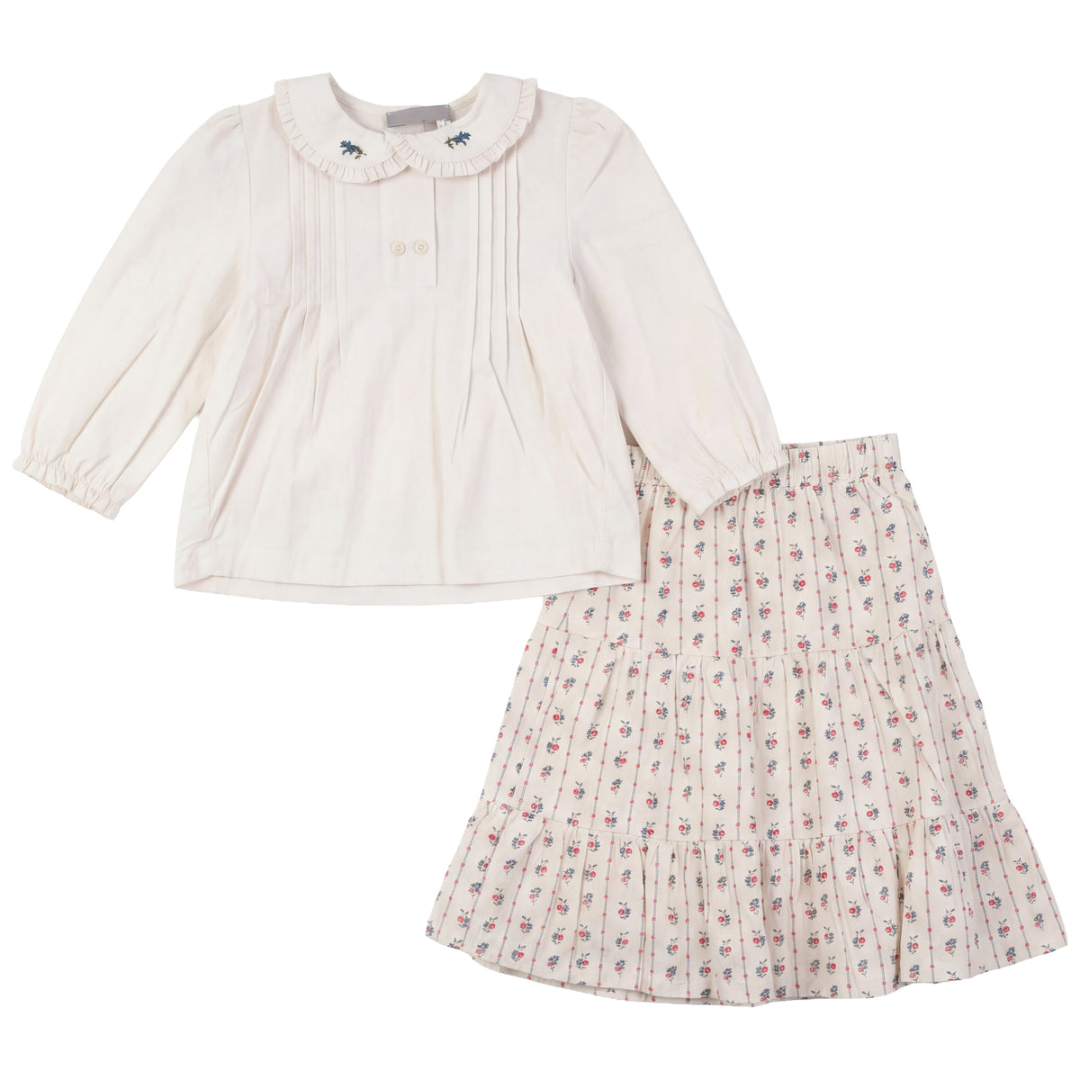 Floral Printed Blouse And Skirt Set in Cream by Posie & Pistachio
