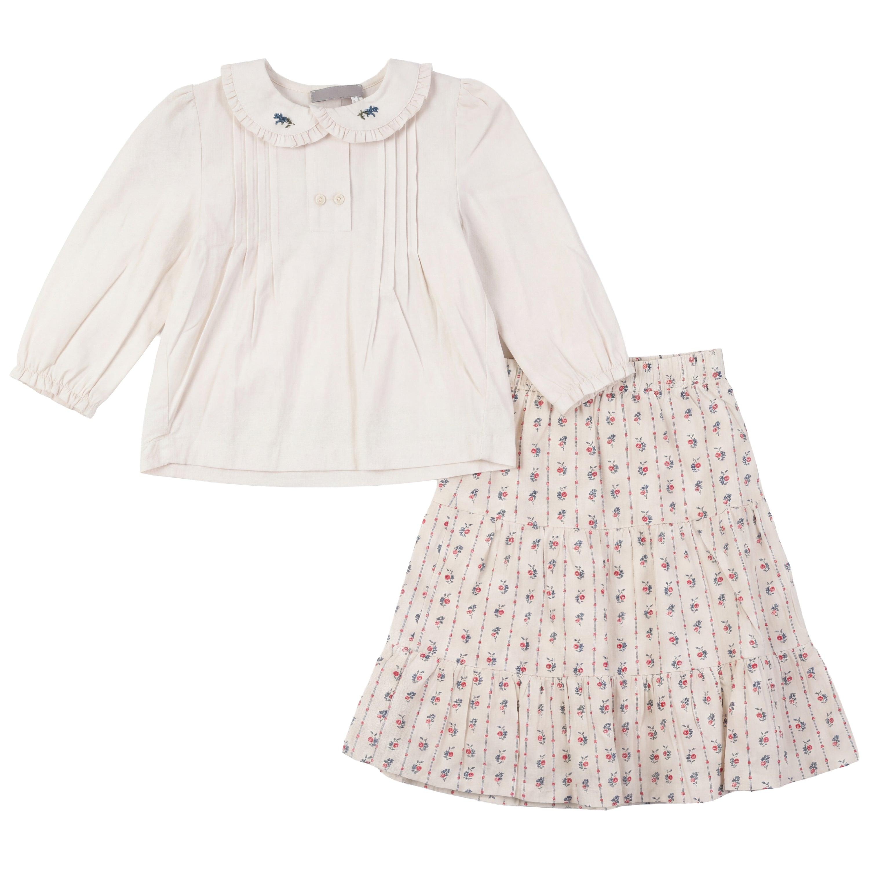 Floral Printed Blouse And Skirt Set in Cream by Posie & Pistachio