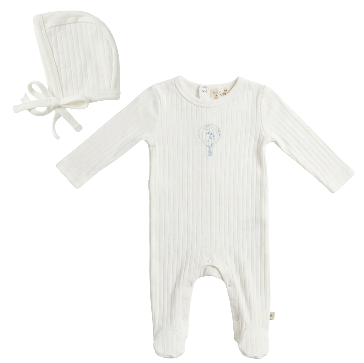 Hot Air Balloon Pointelle Onesie in Ivory Blue Floral by Bebe Bella