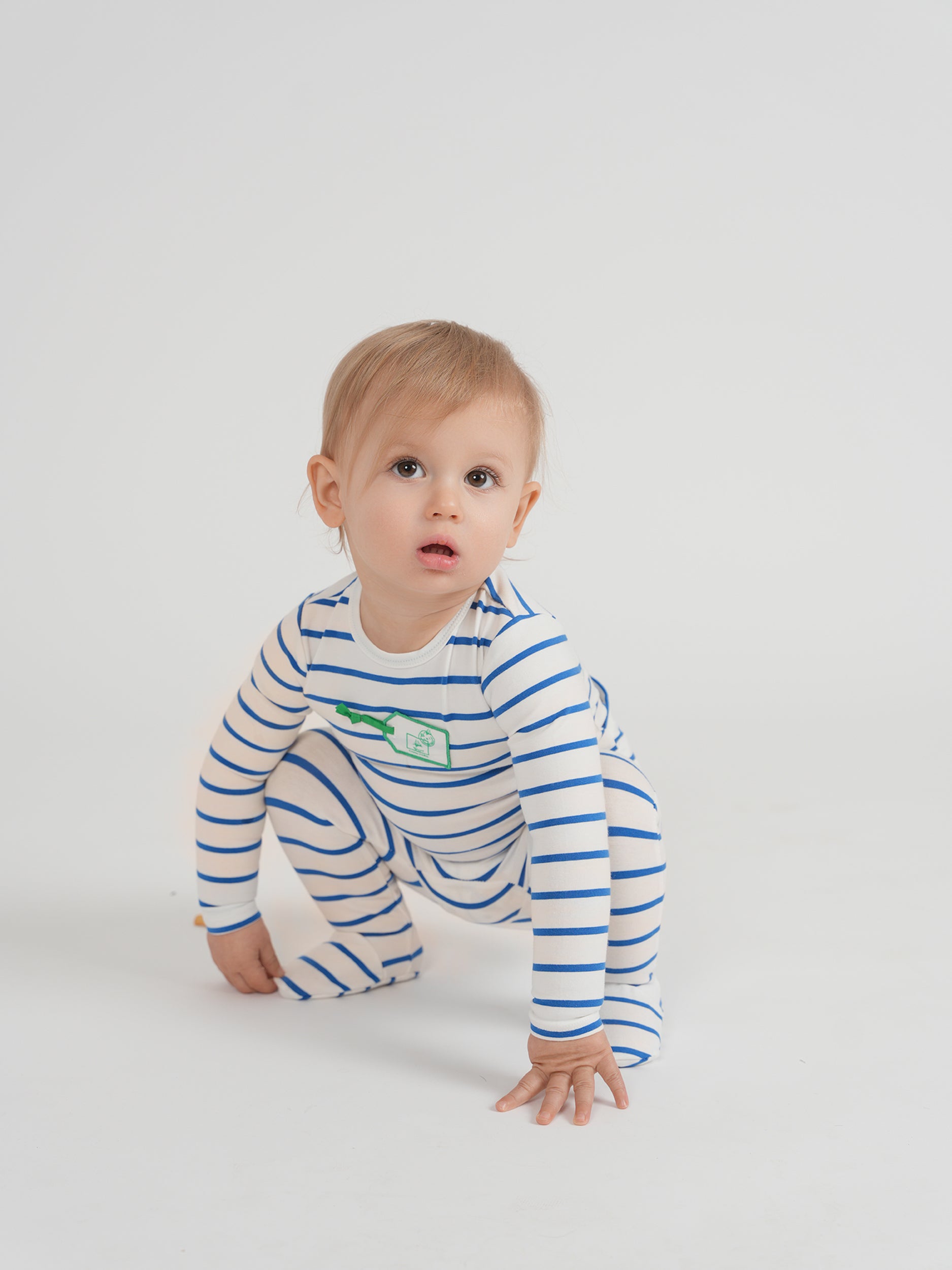 Striped Tag Applique Onesie in by Jolie Capri