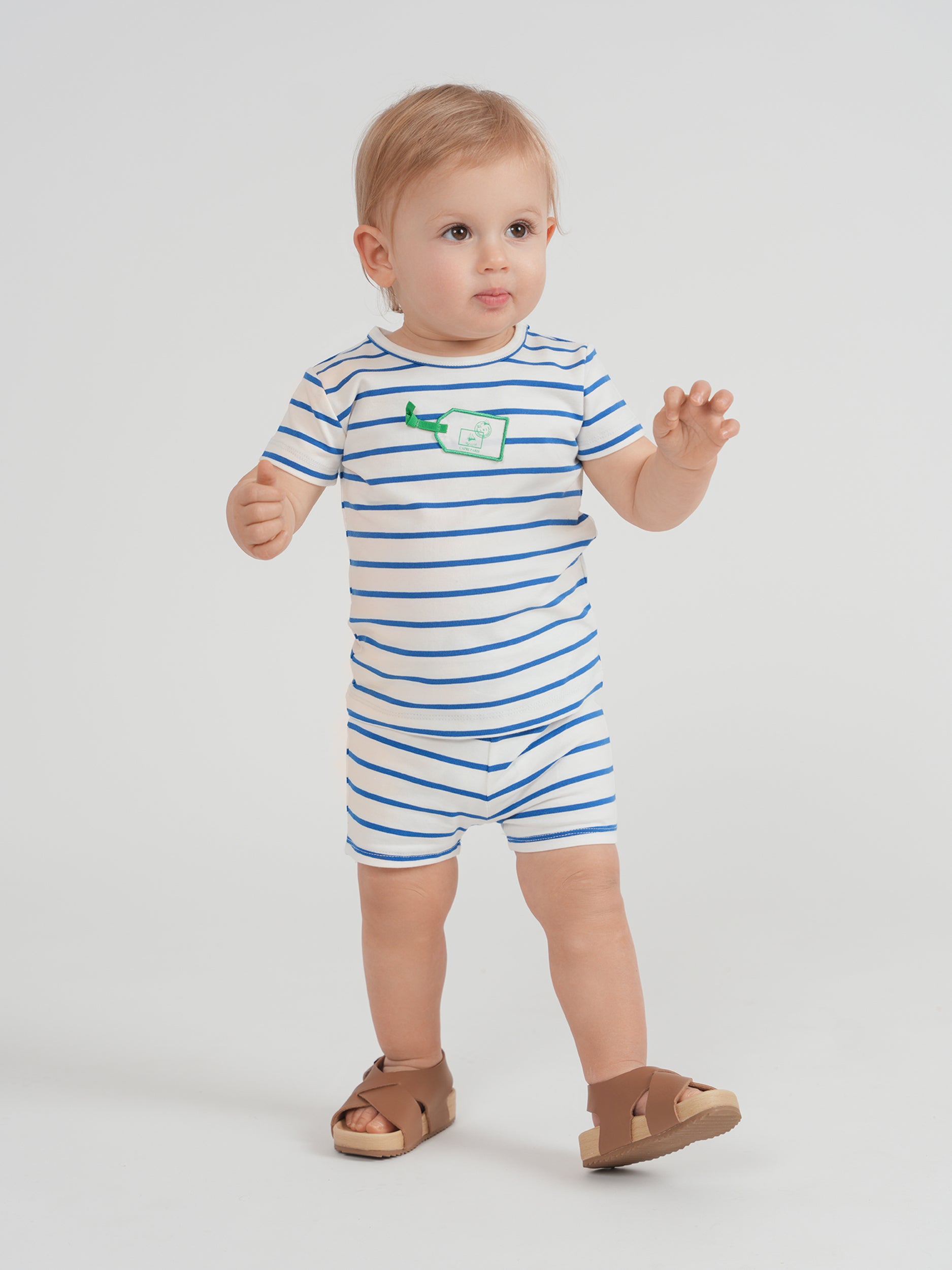 Striped Tag Applique Shorts Set in by Jolie Capri