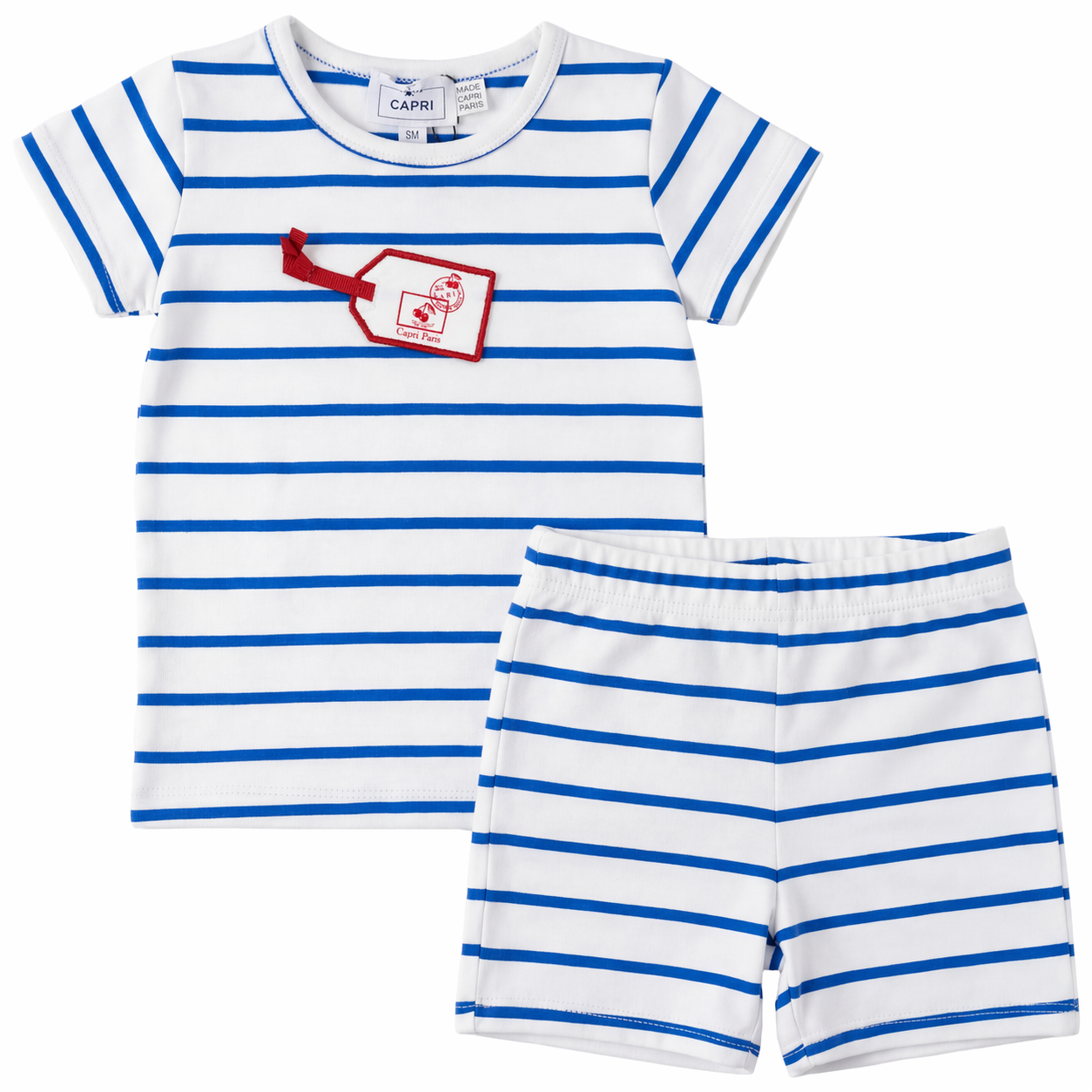 Striped Tag Applique Shorts Set in White Blue Red by Jolie Capri