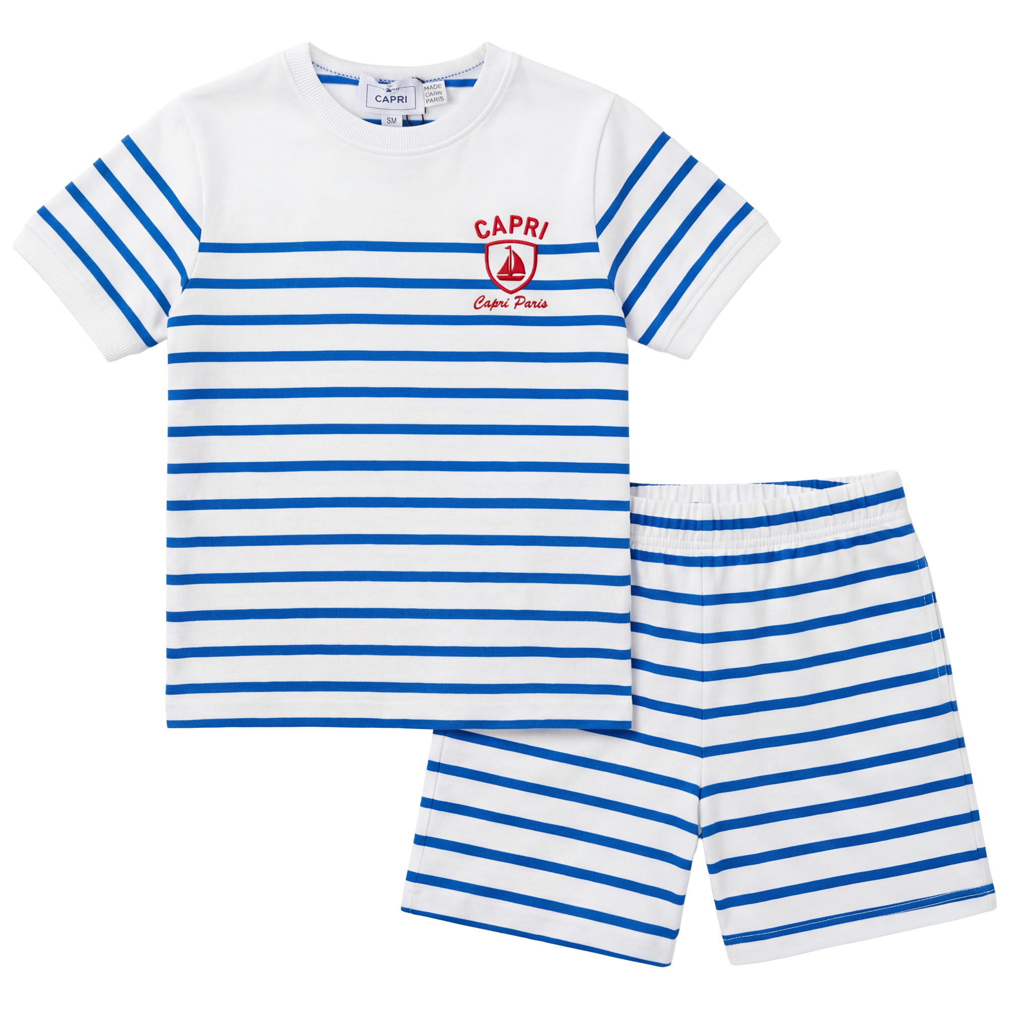 Striped Tag Applique Shorts Set in White Blue Red by Jolie Capri