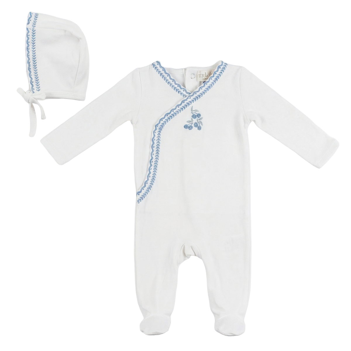 Cherry Embroidered Onesie in White Blue by Bebe Bella