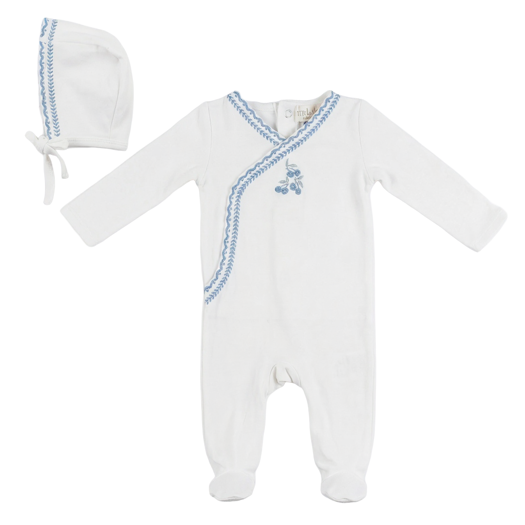 Cherry Embroidered Onesie in White Blue by Bebe Bella