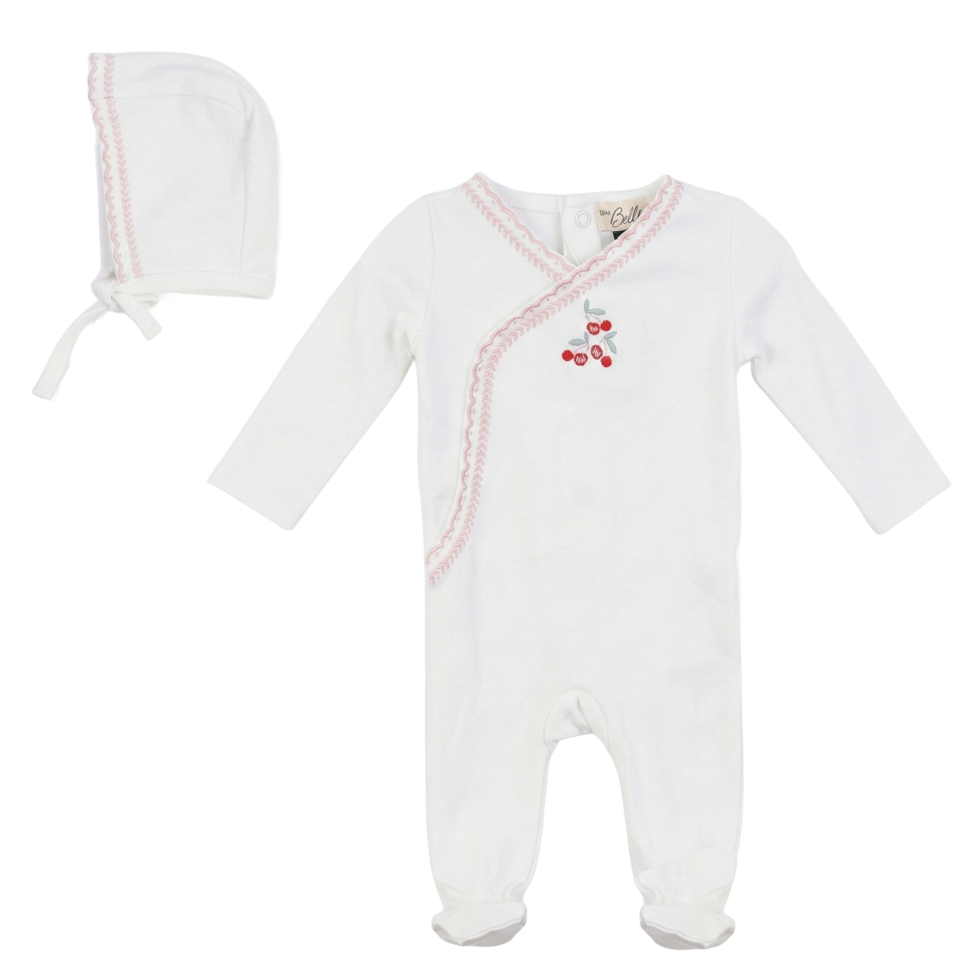 Cherry Embroidered Onesie in White Red by Bebe Bella