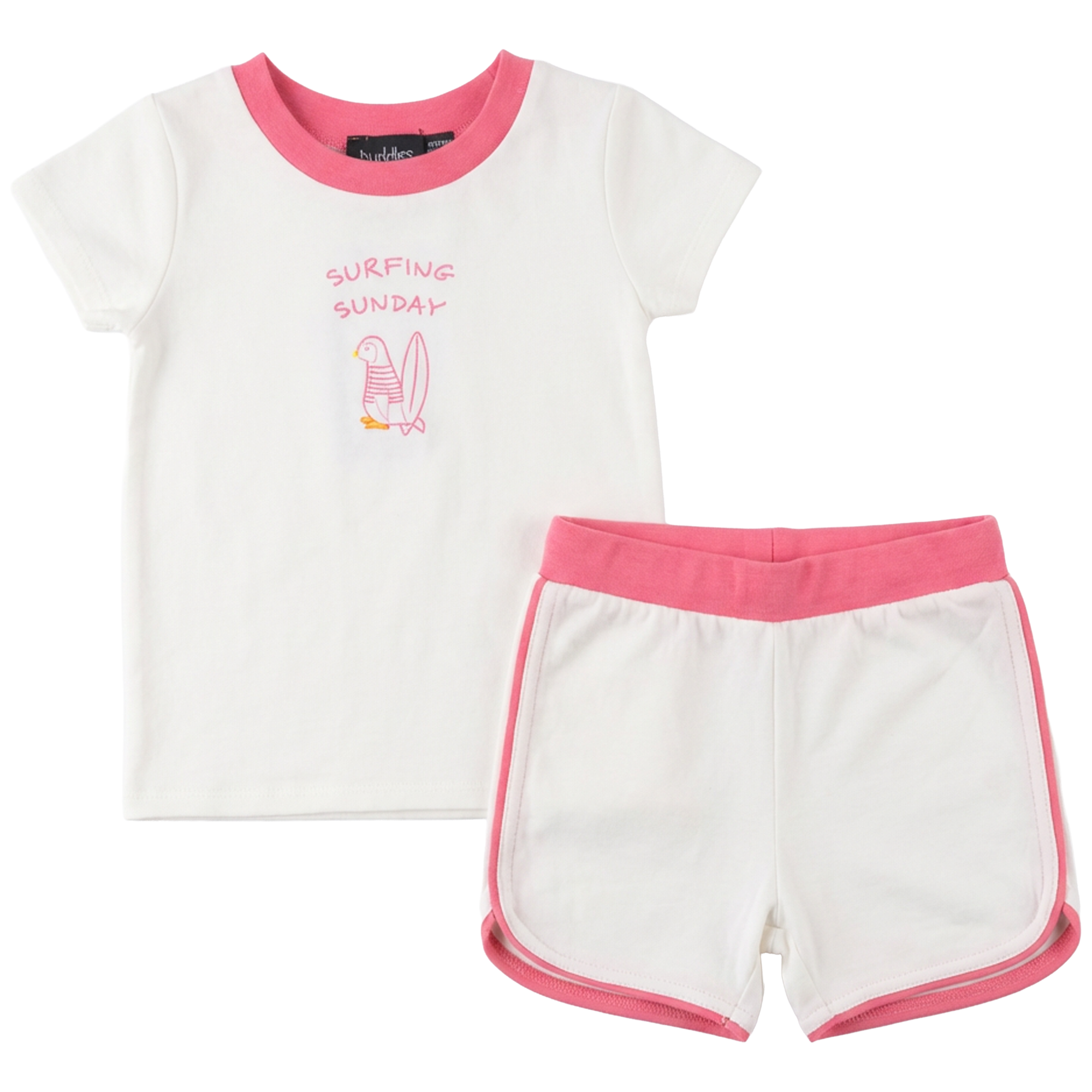 Surfing Sunday Penguin Set in Off White Pink by Puddles