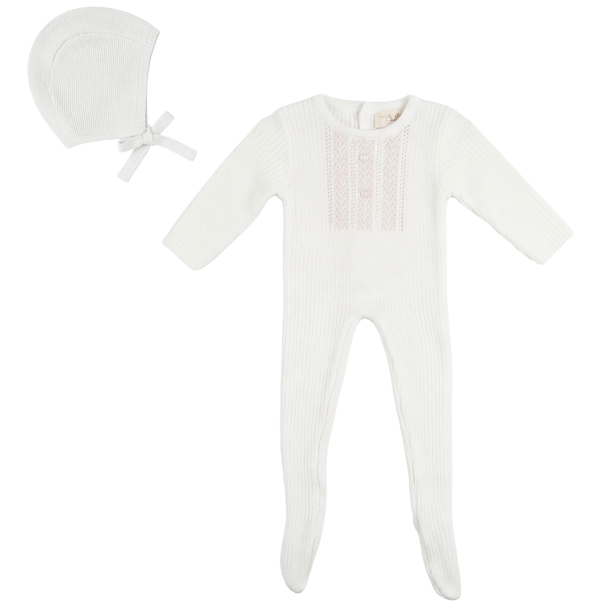 Striped Pointel knit Onesie in White by Bebe Bella