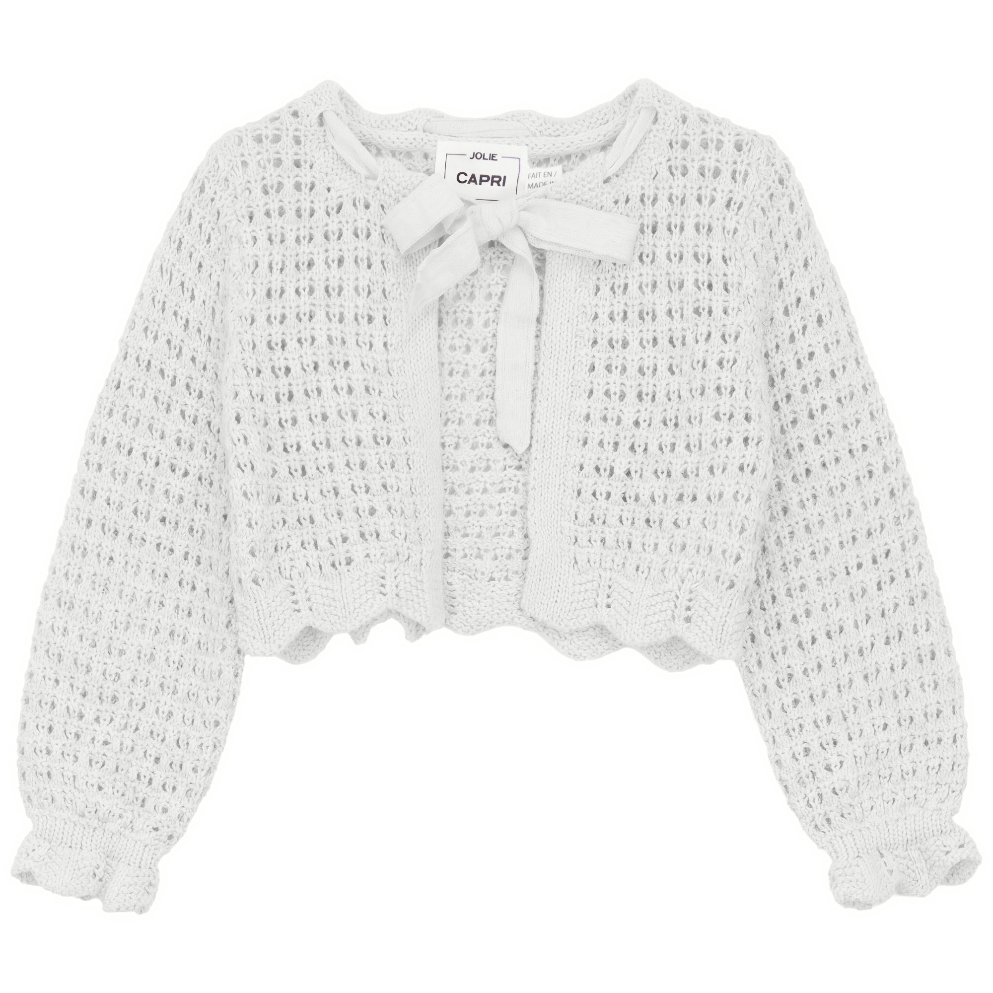 Scallop Linen Cardigan in White by Jolie Capri