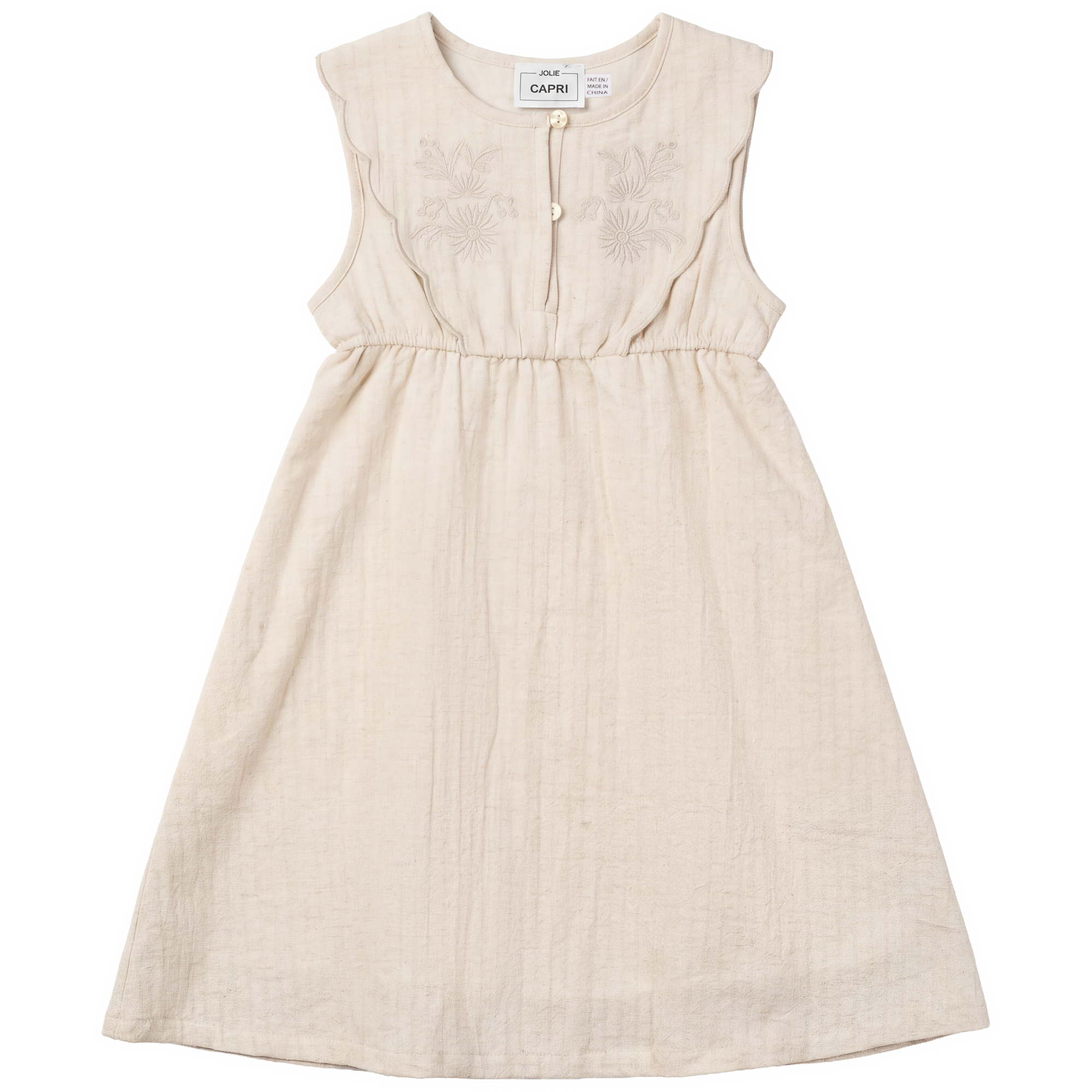 Floral Embroidered Linen Dress in Linen by Jolie Capri