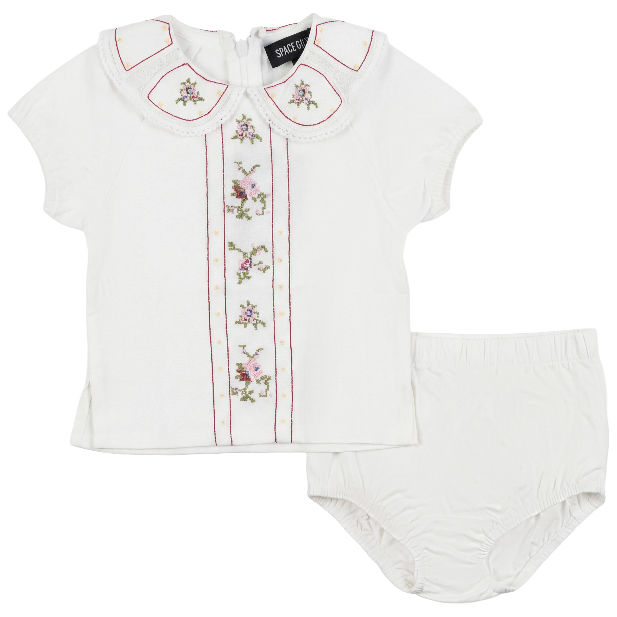 Cotton Embroidered Set in Ivory by Space Grey