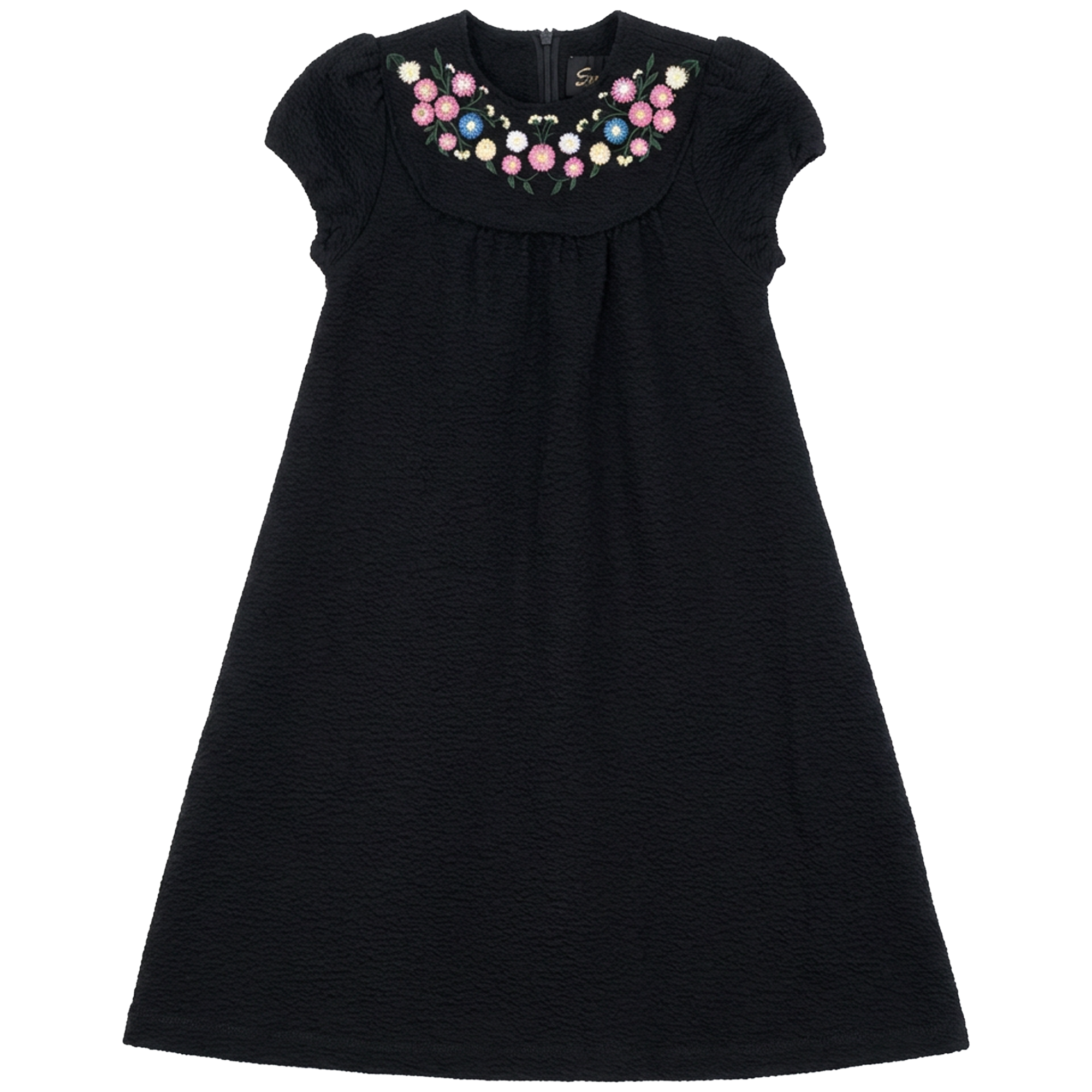 Seersucker Embroiderered Robe in Black by Seal