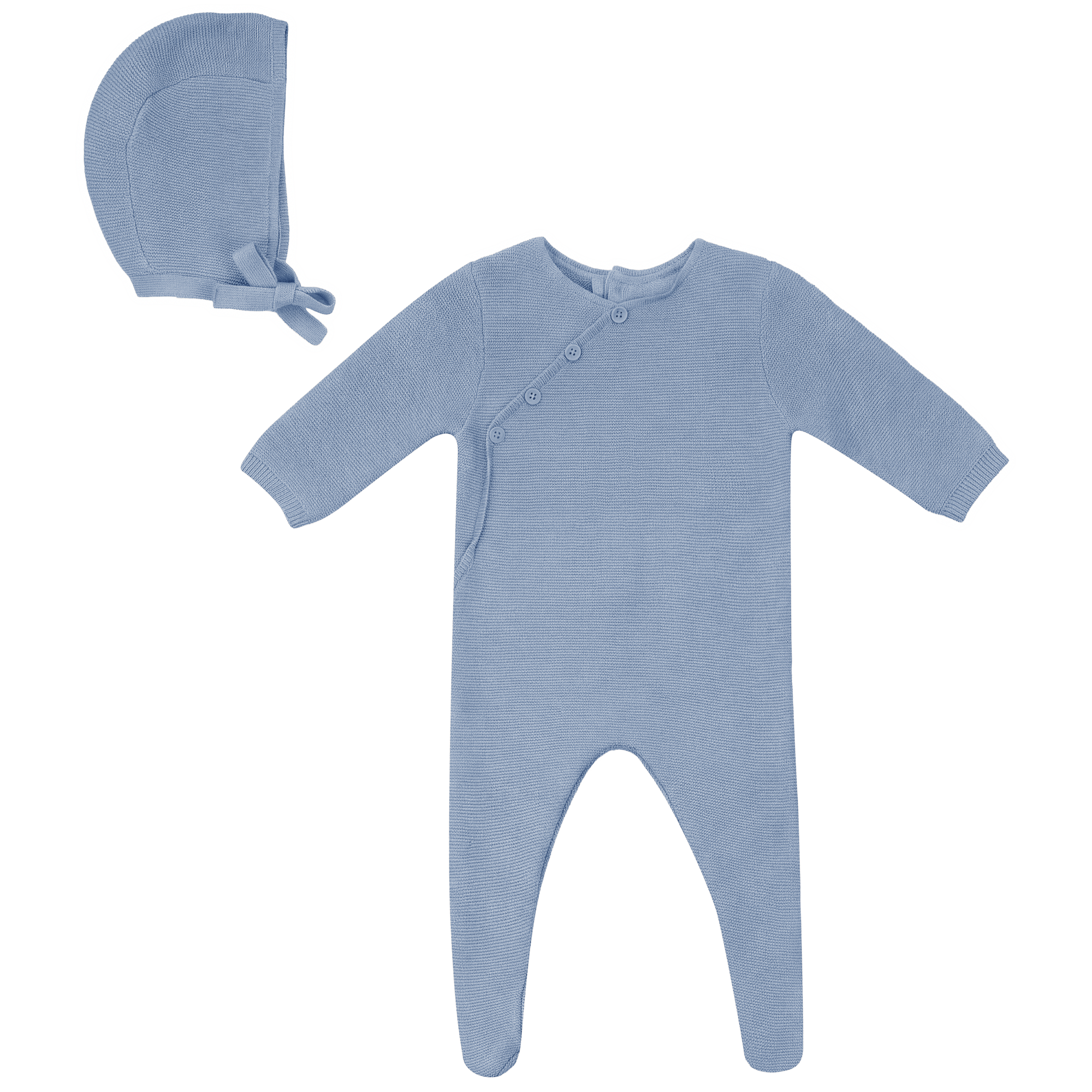 Fake Wrap Cotton Knit Onesie in Blue by Jolie Capri
