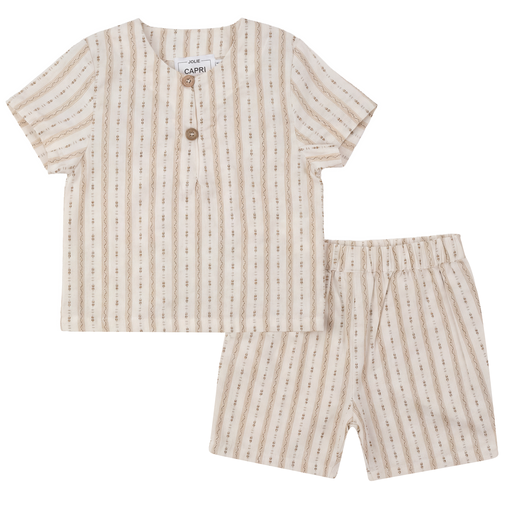 Striped Woven Shorts Set in Beige by Jolie Capri