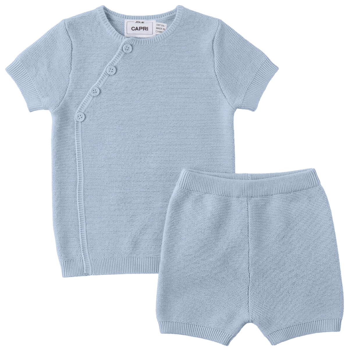 Wrap Cotton Knit Shorts Set in Blue by Jolie Capri
