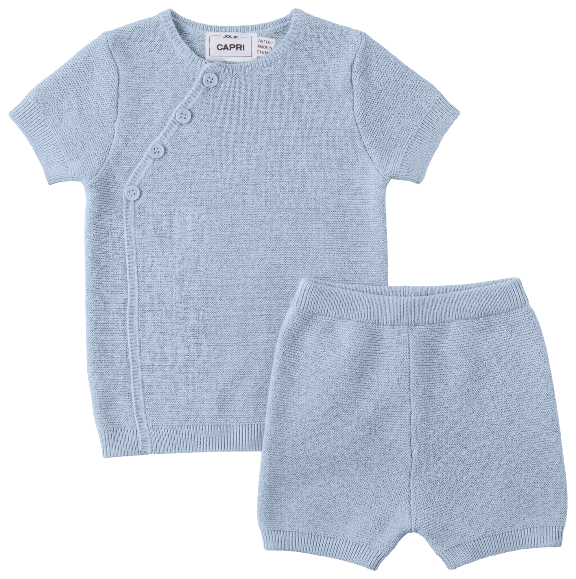 Wrap Cotton Knit Shorts Set in Blue by Jolie Capri