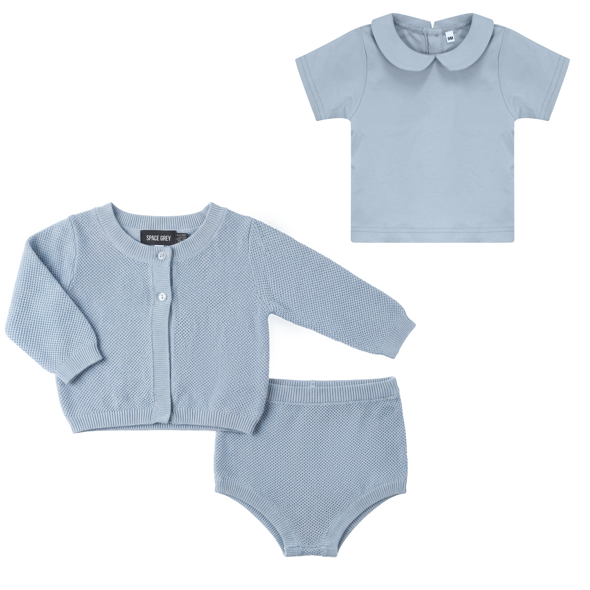 Textured Knit Shorts Set in Blue by Space Grey