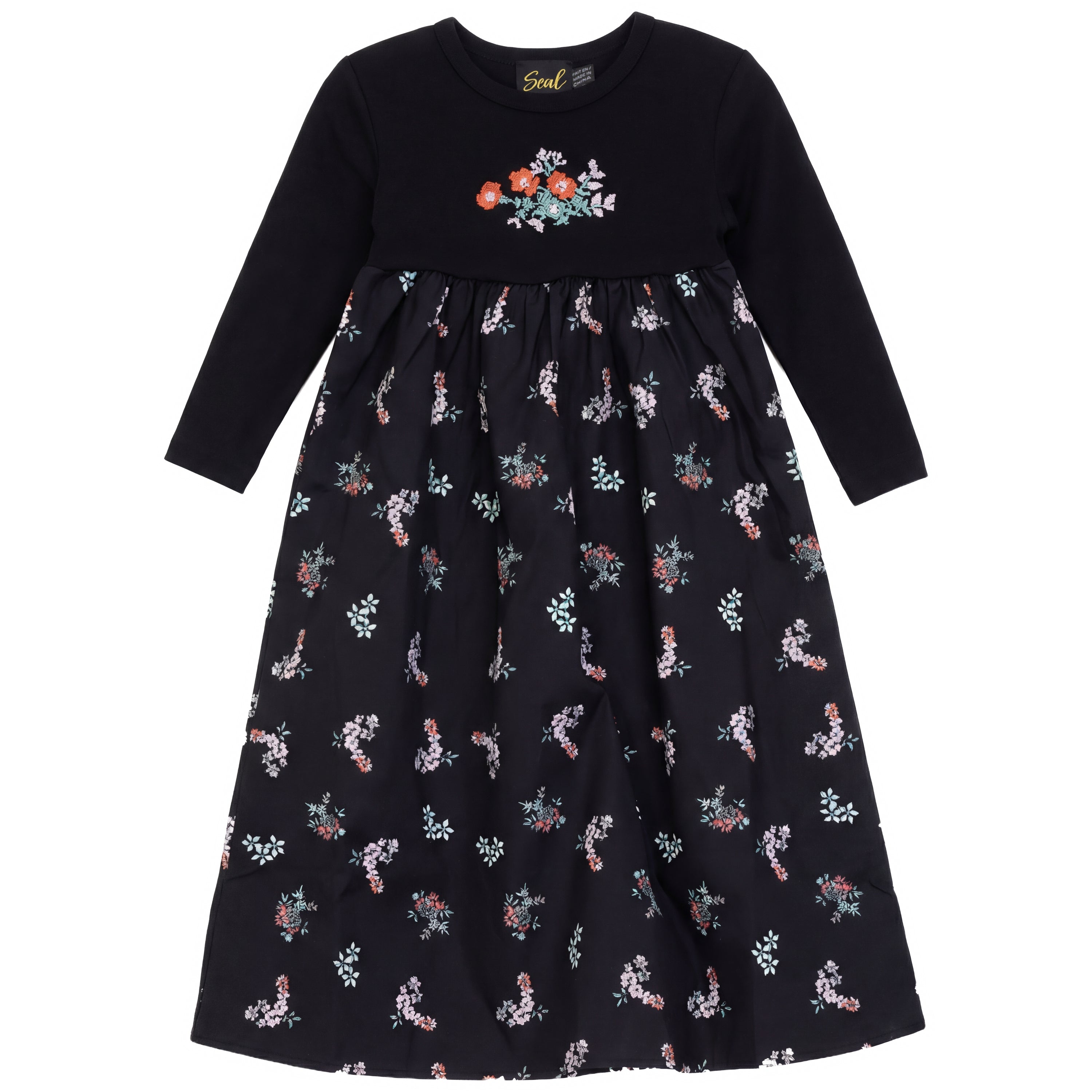 Cotton Woven Floral Robe in Black by Seal