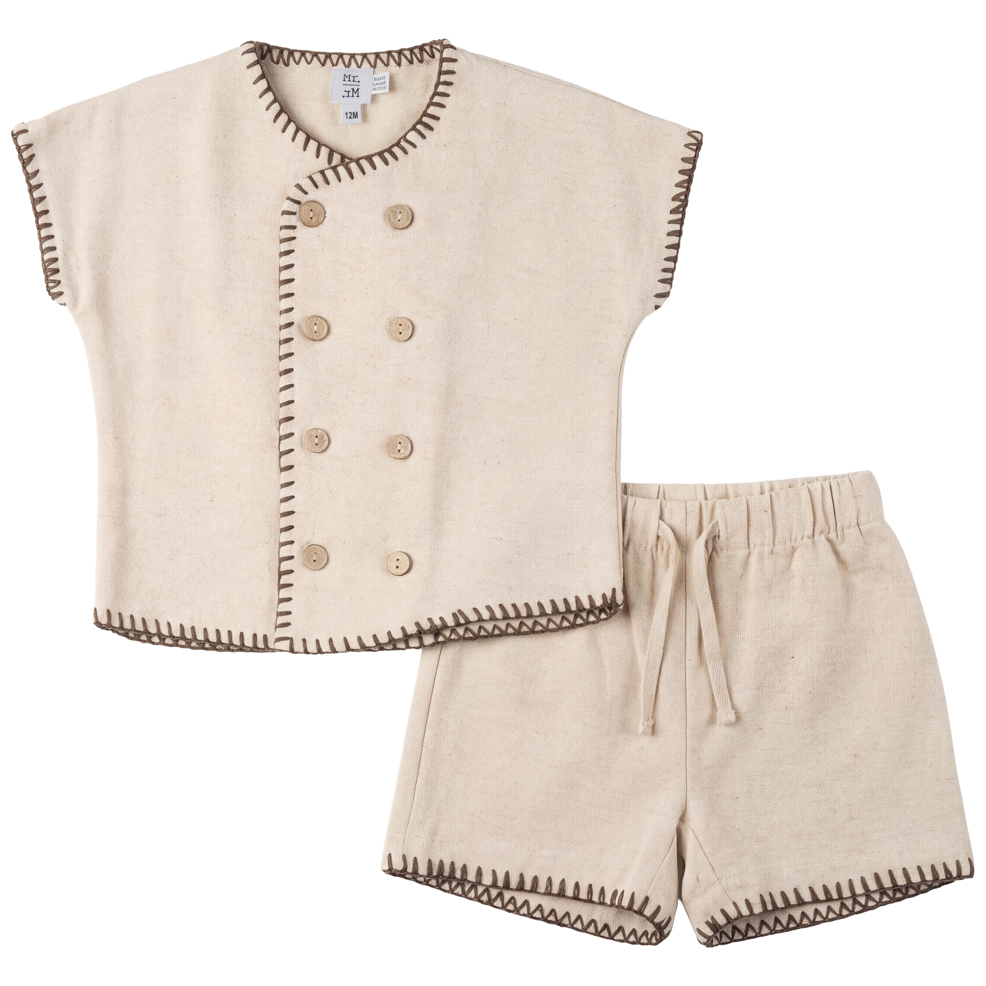 Double Breasted shirt and Shorts Set in Beige by Mr. Mr.