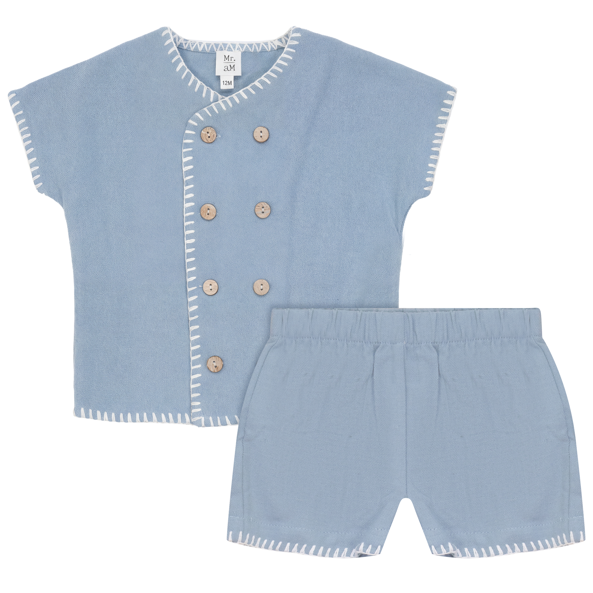 Double Breasted shirt and Shorts Set in Blue by Mr. Mr.