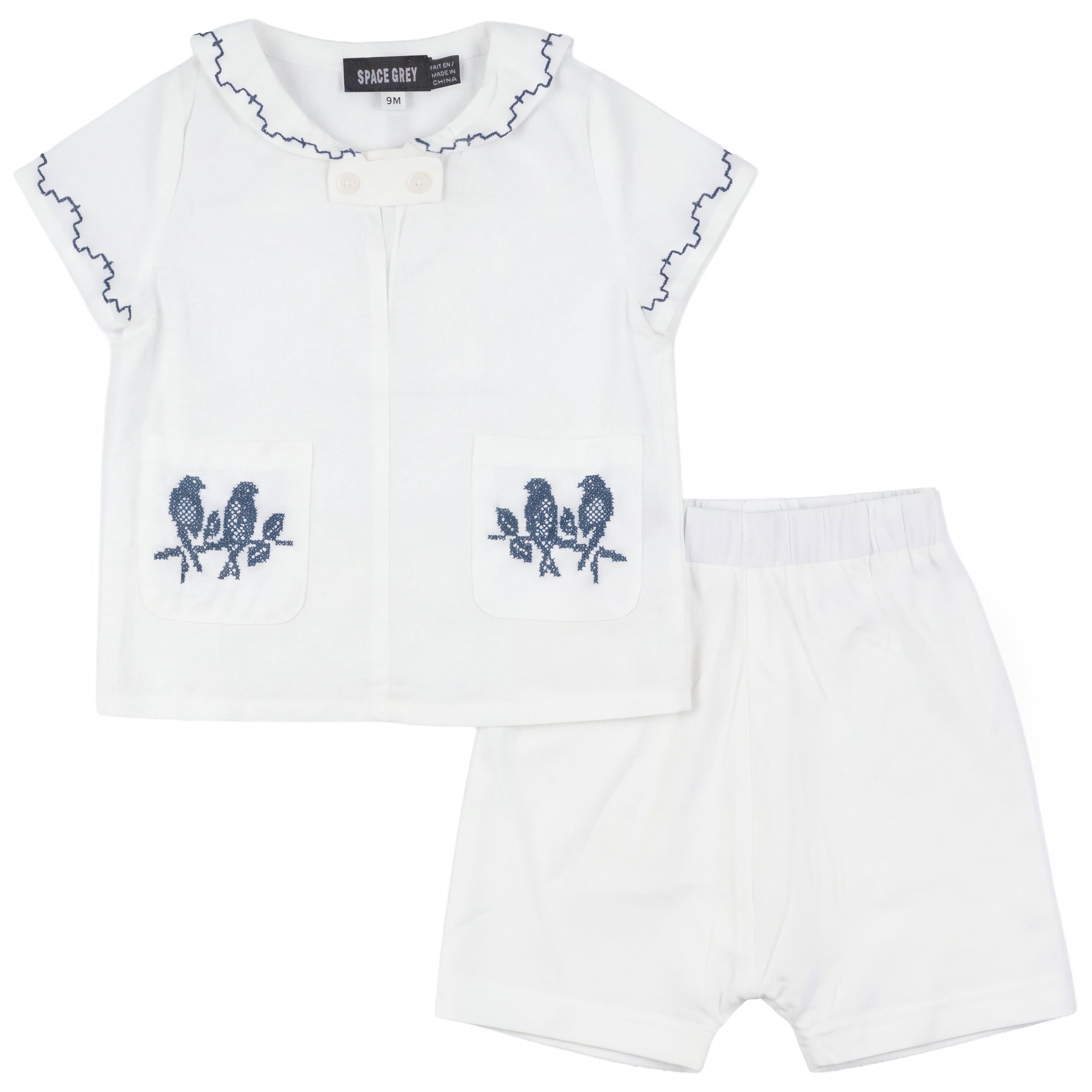 Sailor Embroidered Set in White by Space Grey