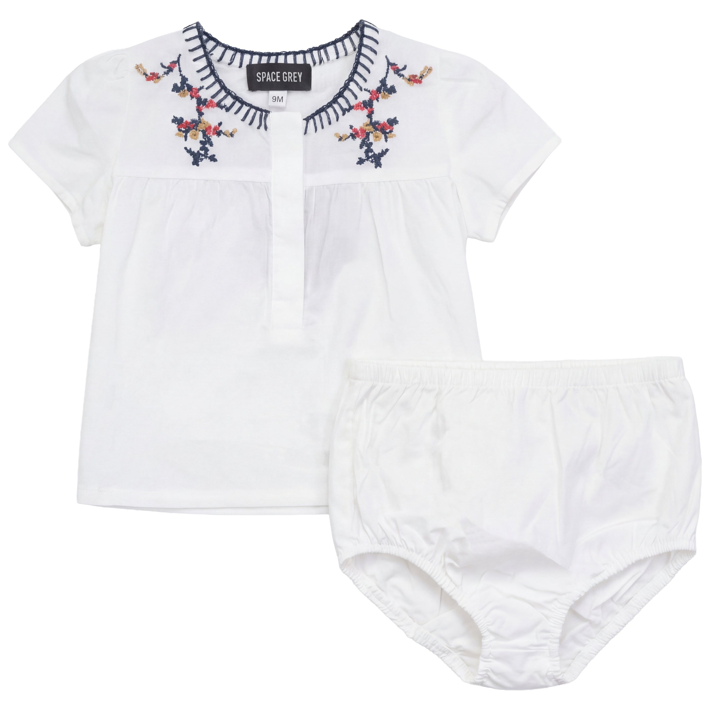 Floral Emboidered Woven Set in White by Space Grey