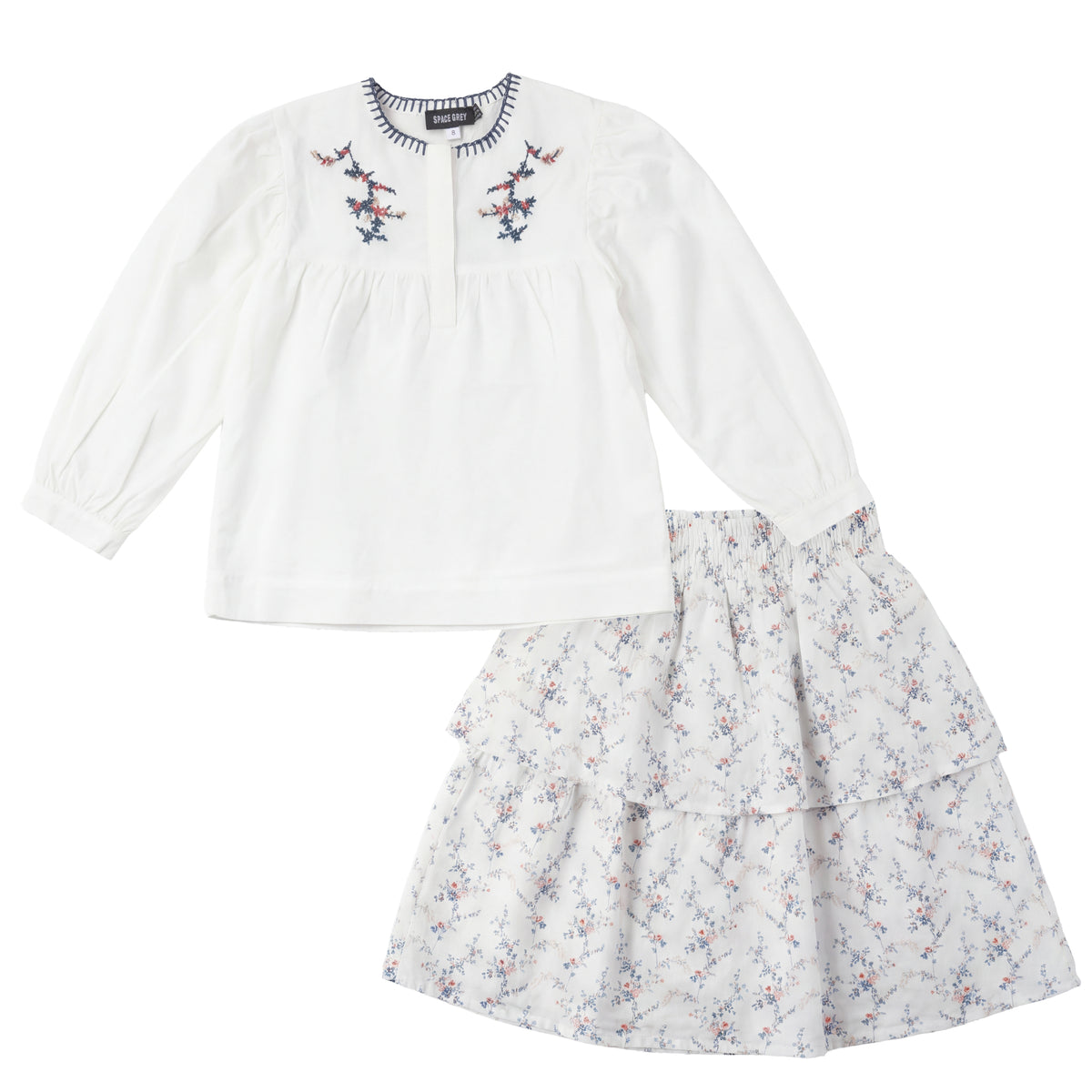 Floral Emboidered Woven Set in White by Space Grey