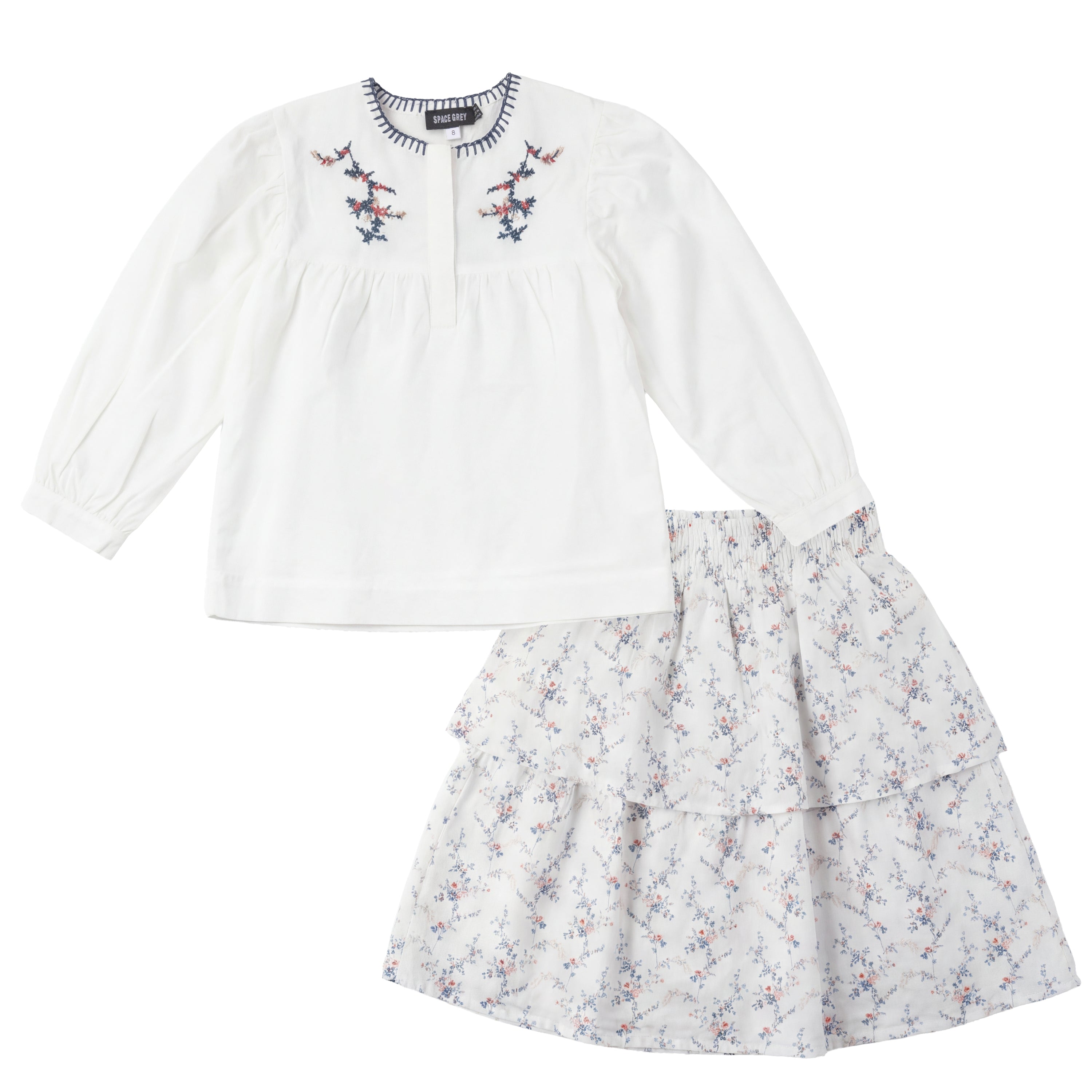 Floral Emboidered Woven Set in White by Space Grey