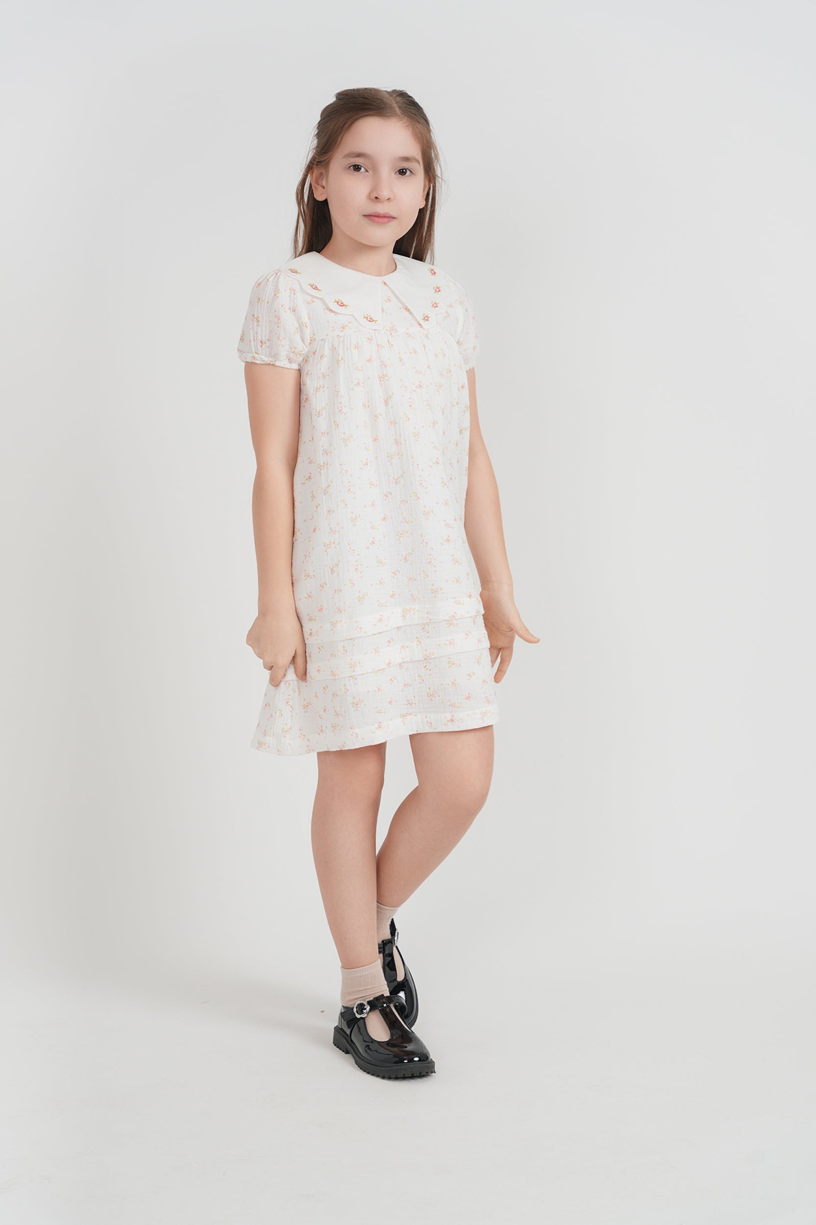 Floral Gauze Dress in by Space Grey