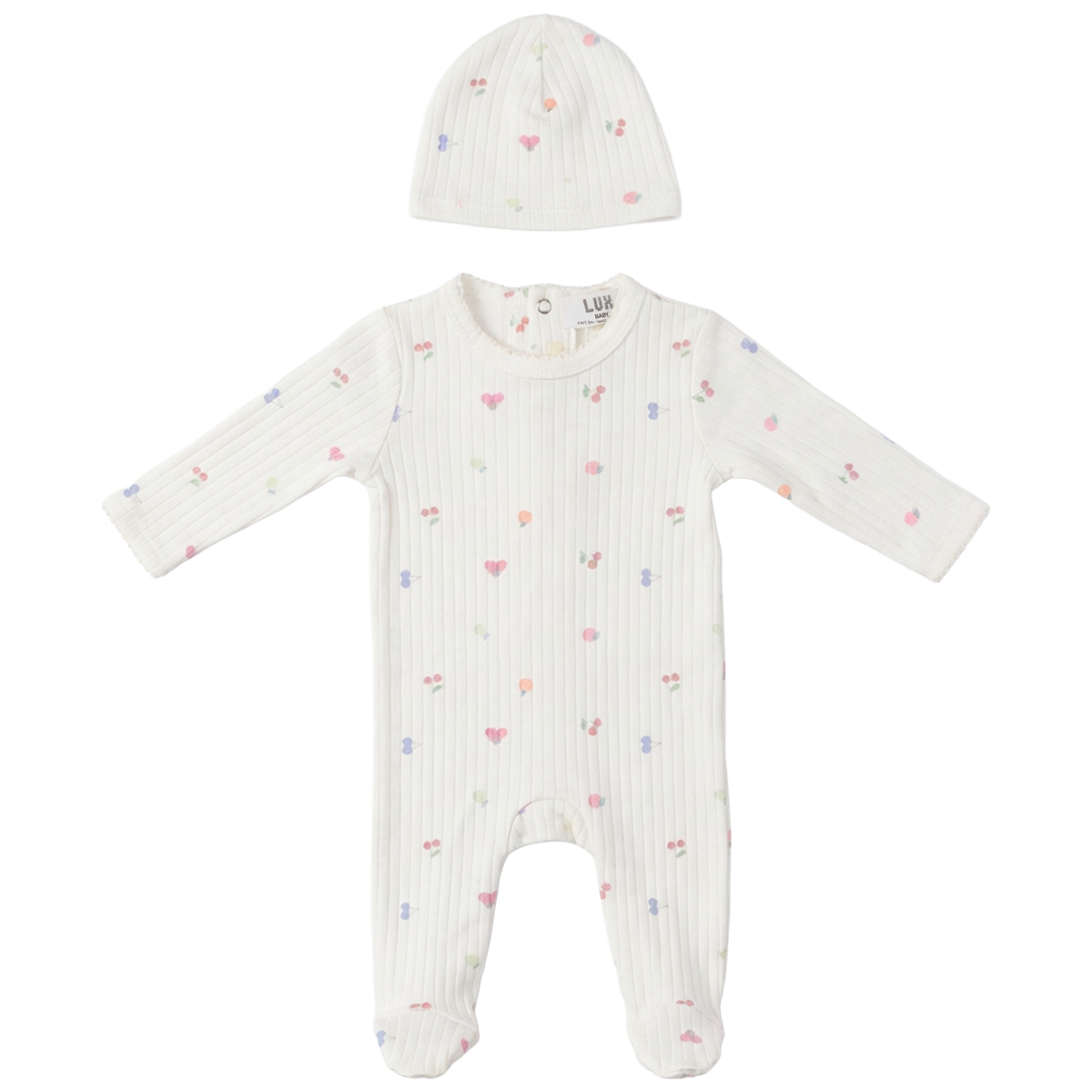 Fruit Print Pointelle Onesie in Off White Pink by Lux Baby