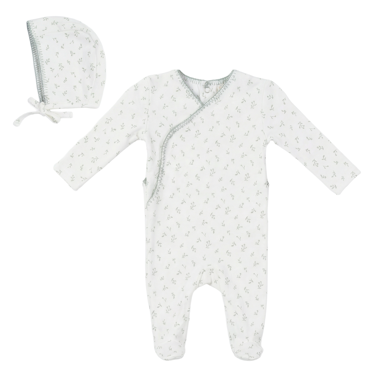 Cherry Onesie with Bonnet in Cream Blue by Bebe Bella