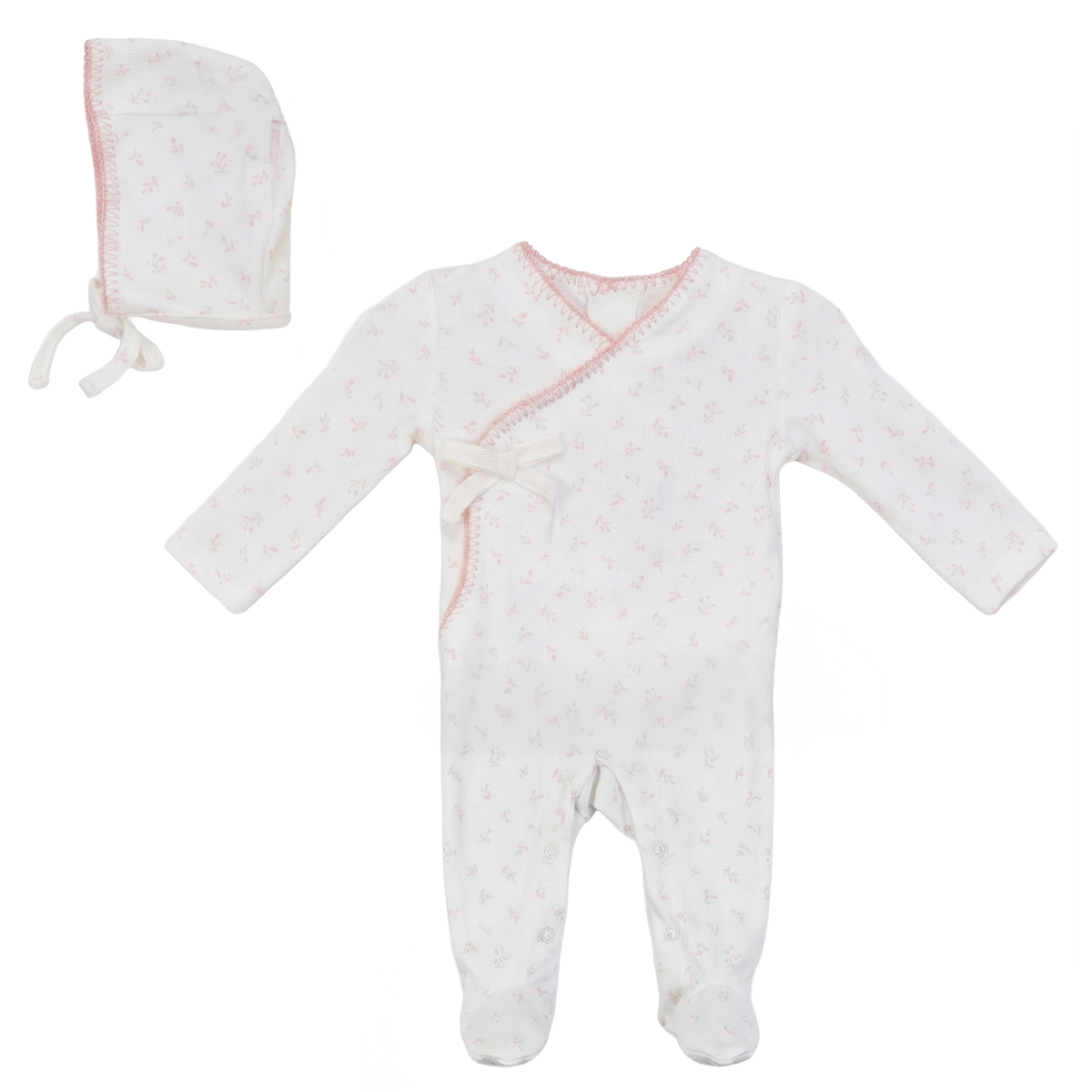 Cherry Onesie with Bonnet in Cream Mauve by Bebe Bella