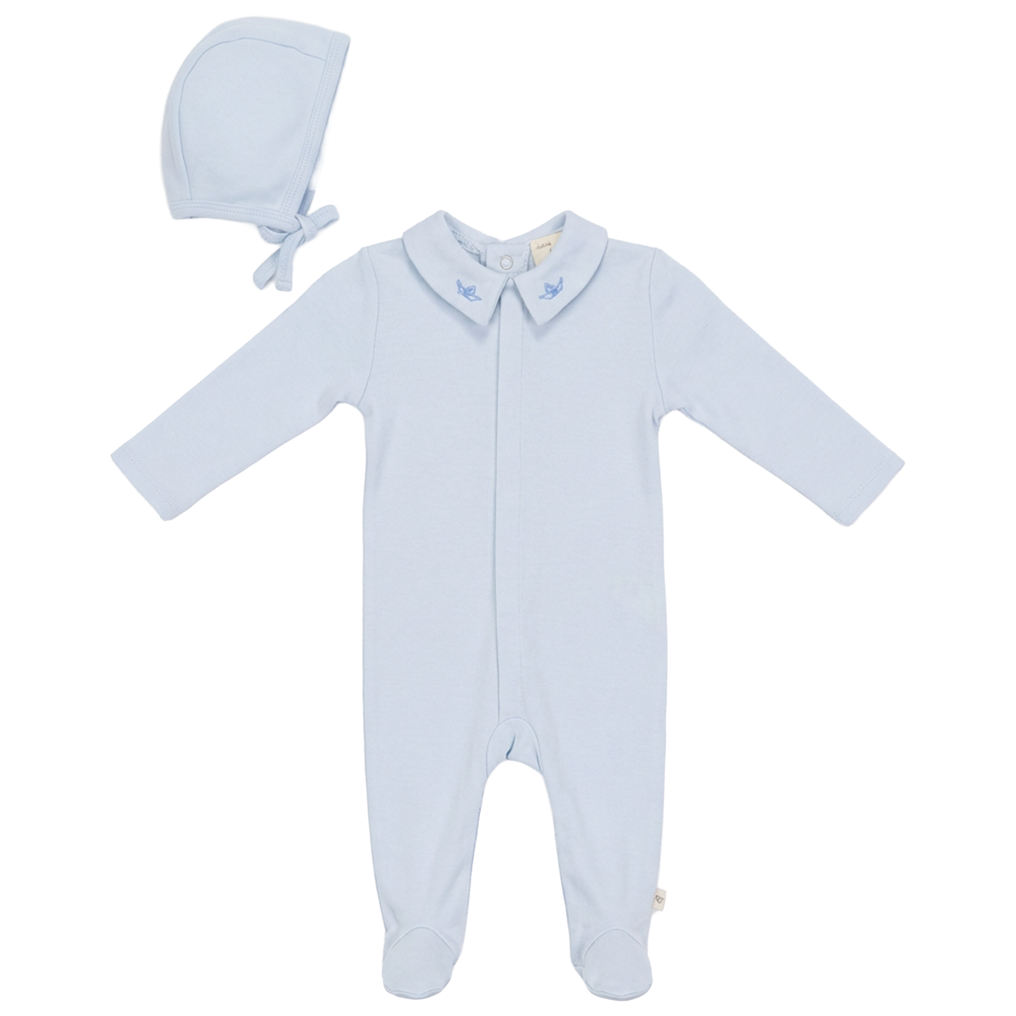 Fake front opening Onesie and Bonnet in Moonstone Blue by Bebe Bella