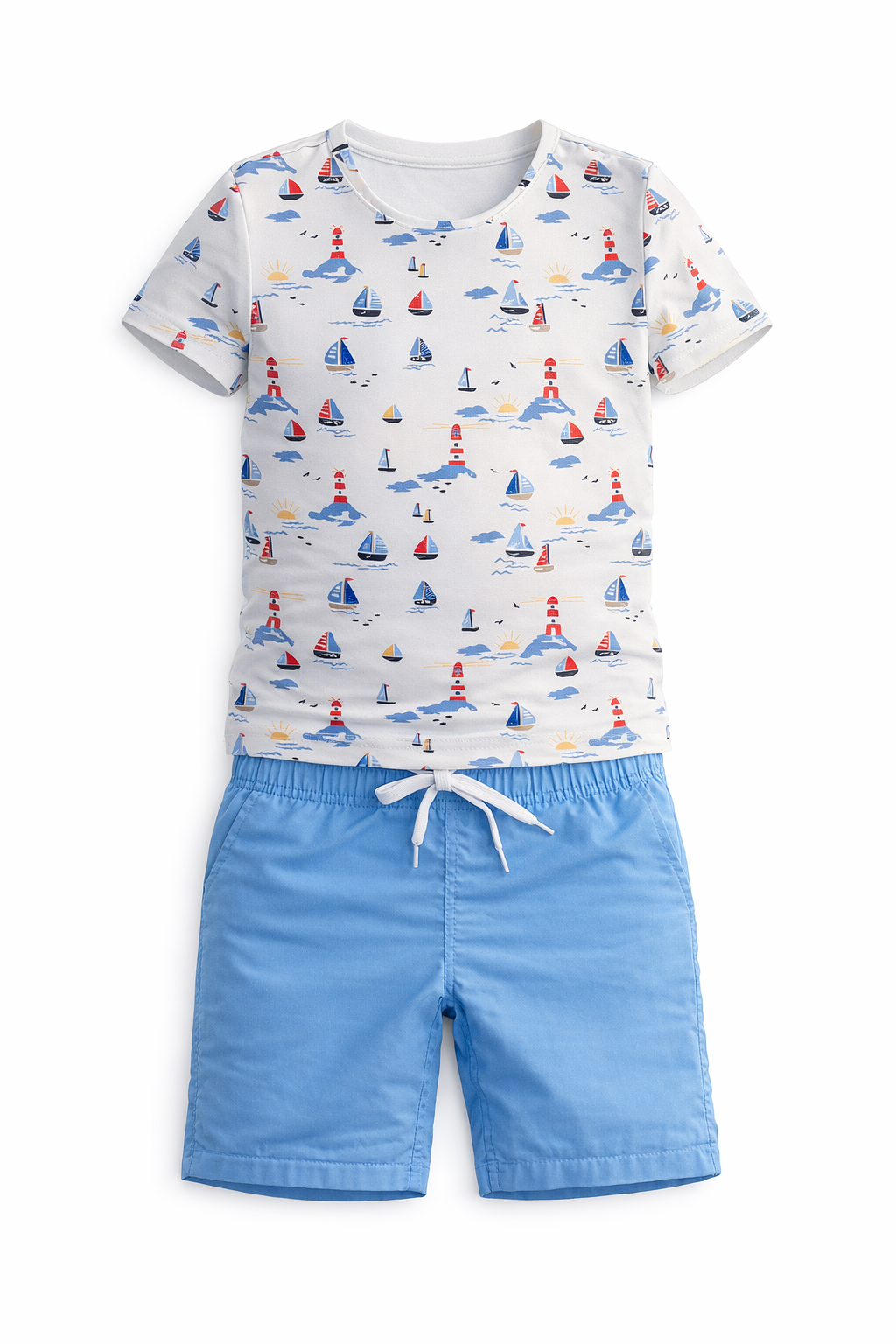 Sail Boat Print Two Piece Swim Set in Blue by Sunburnt