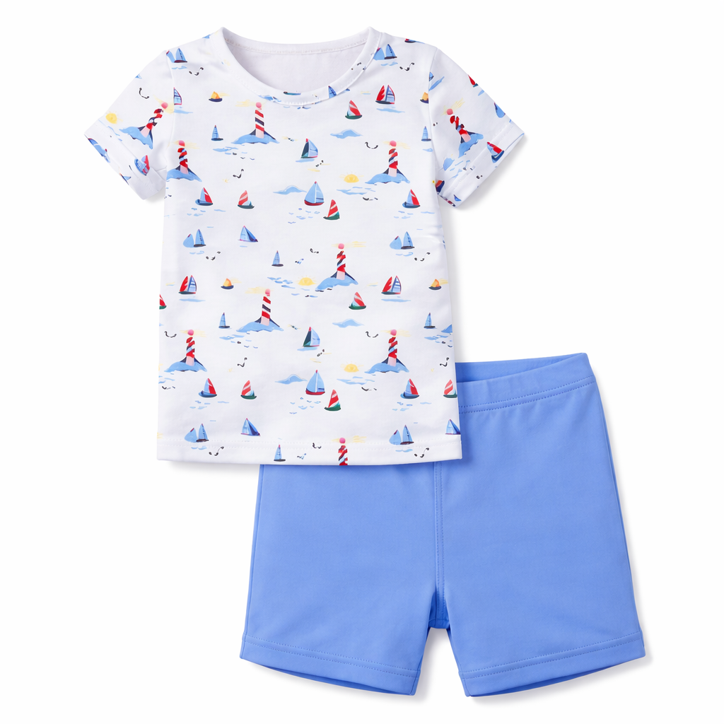 Sail Boat Print Two Piece Set in Blue by Sunburnt