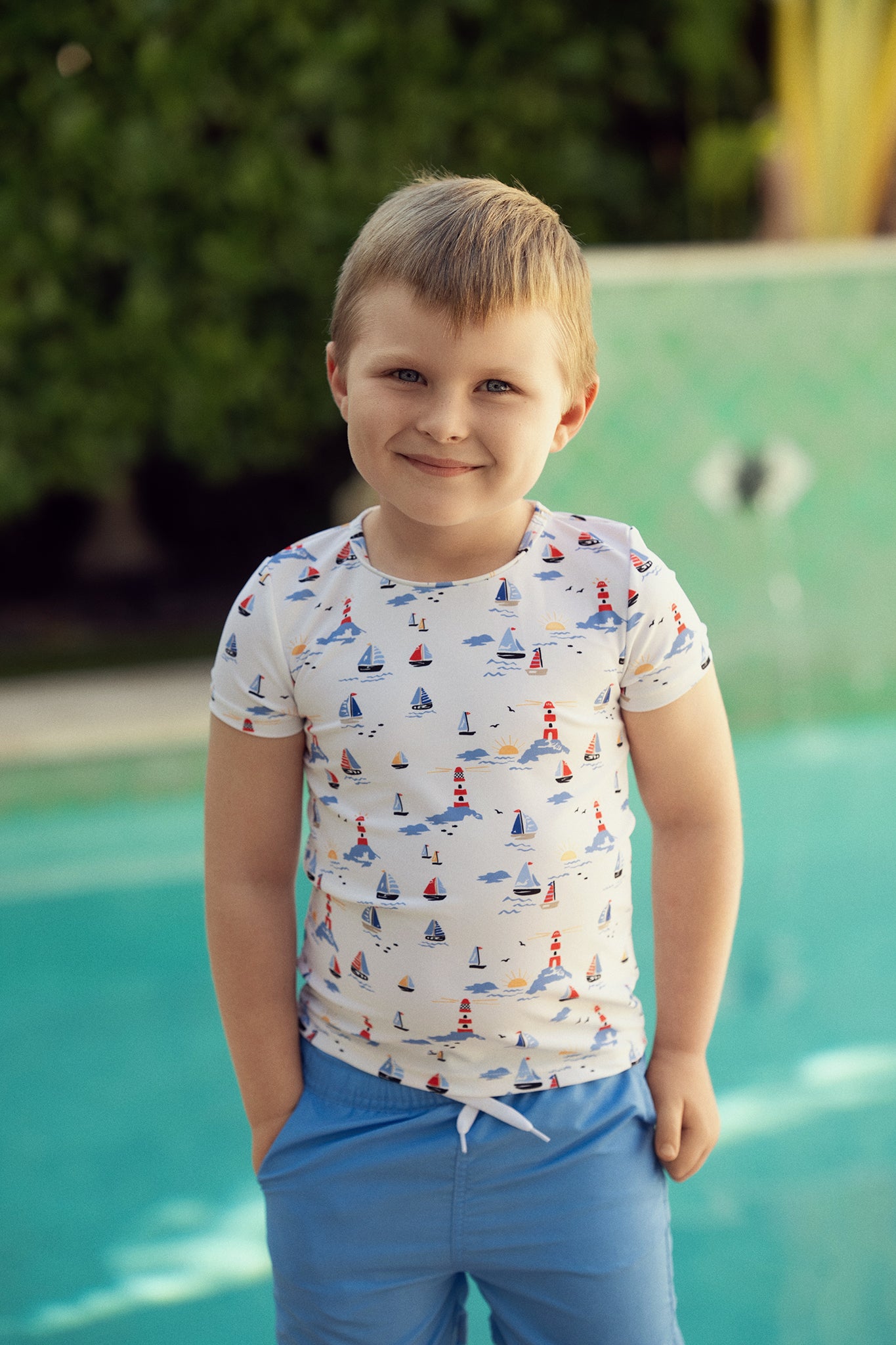 Sail Boat Print 2 PCS Swim Suit For Baby Boys in by Sunburnt