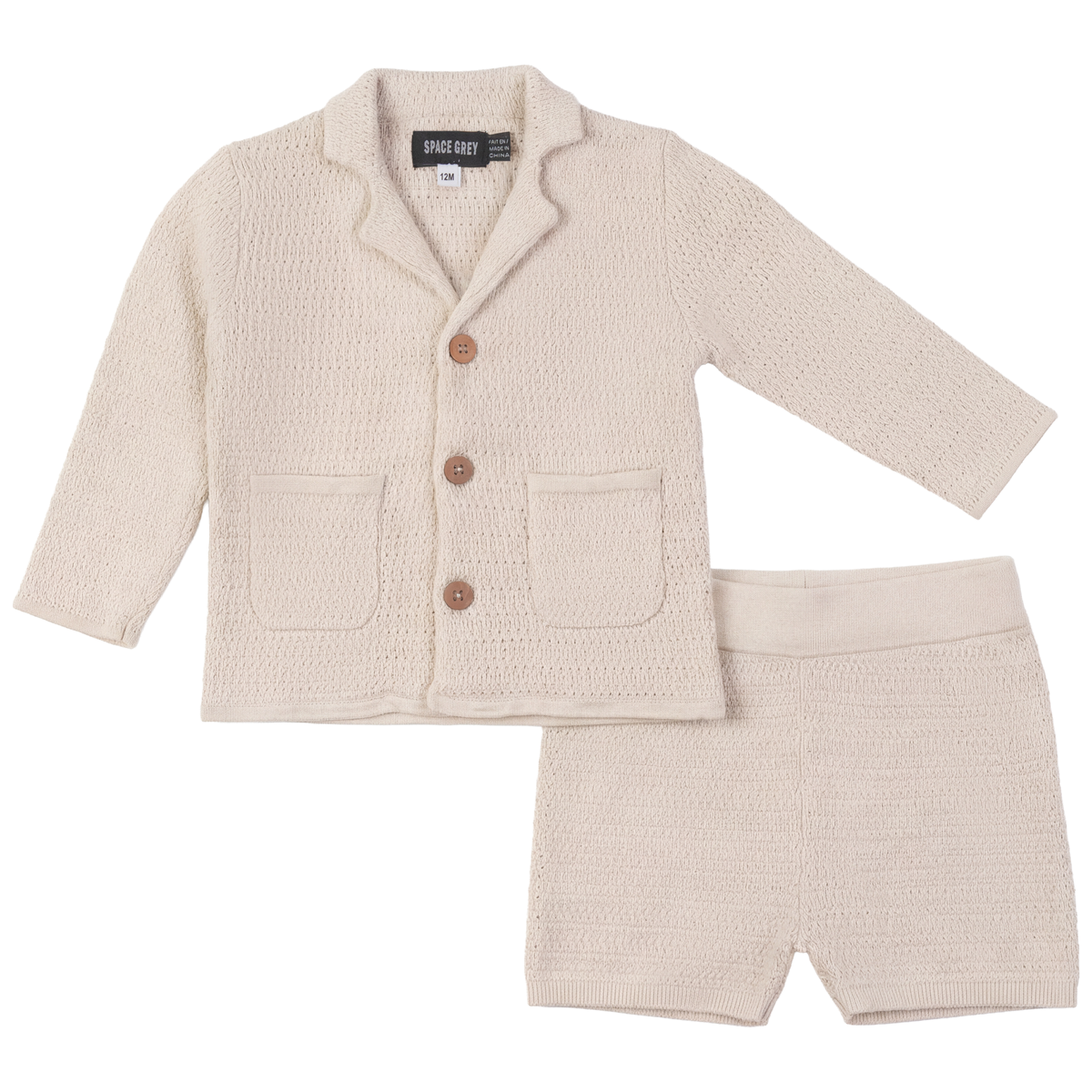 Textured Knit Blazer and Shorts Set in Dark Almond by Space Grey