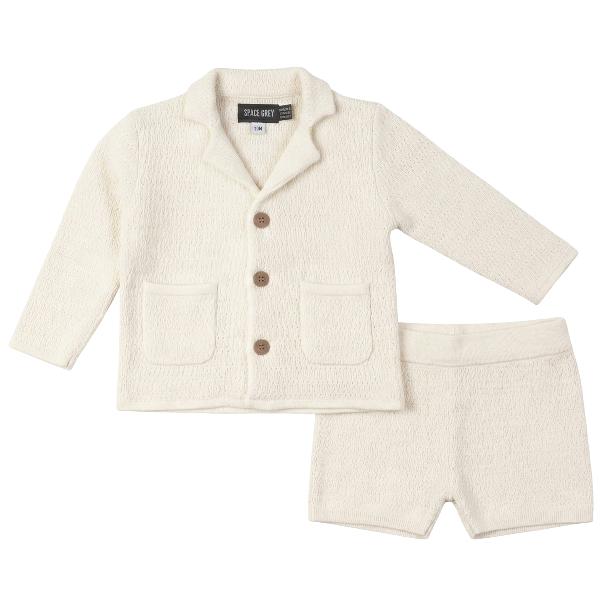 Textured Knit Blazer and Shorts Set in Ivory by Space Grey
