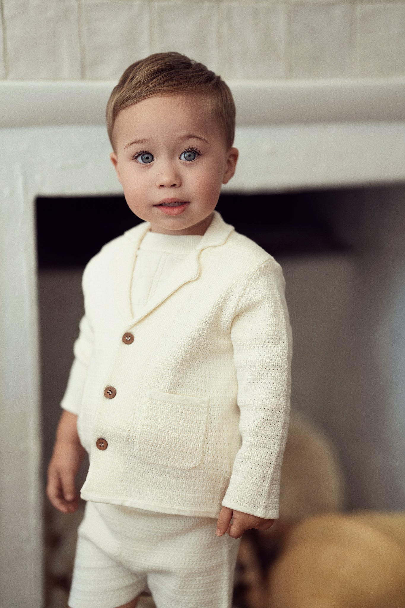 Textured Knit Blazer and Shorts Set in by Space Grey
