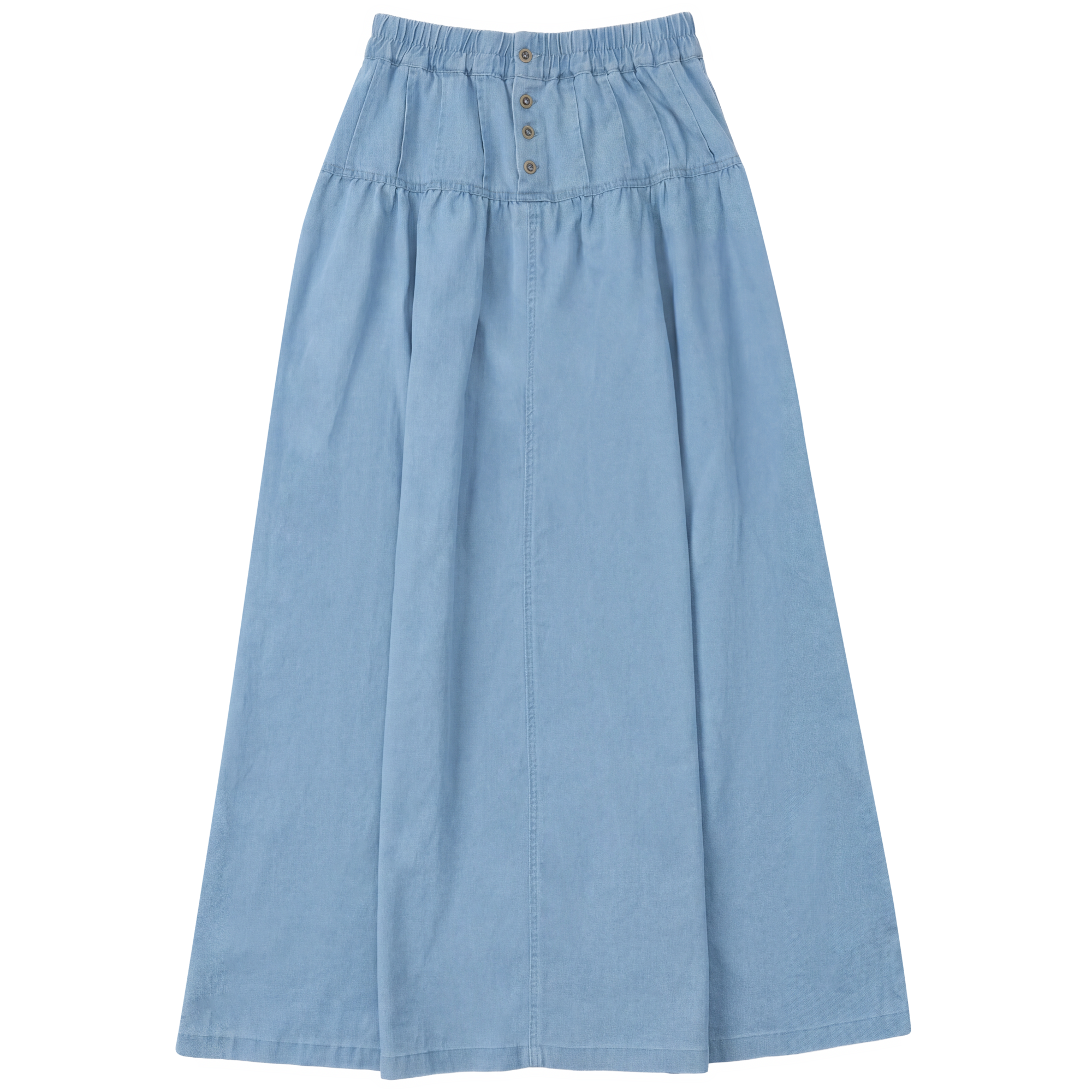 Button Denim Long Skirt in Light Denim by Noni Daily