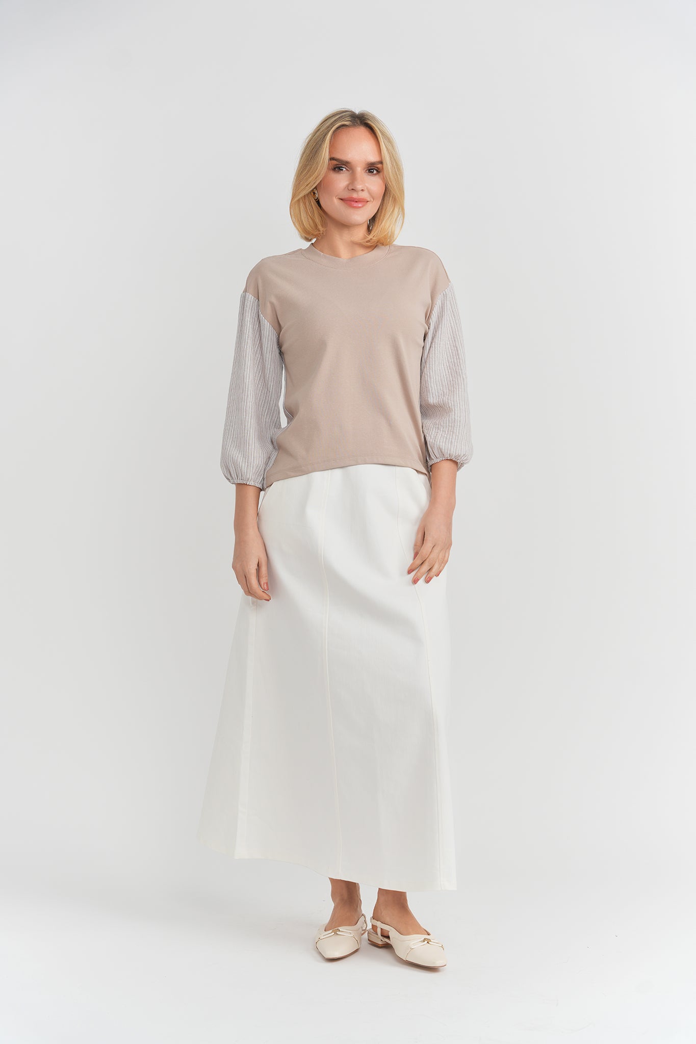Paneled Denim Pocket Skirt in by Noni