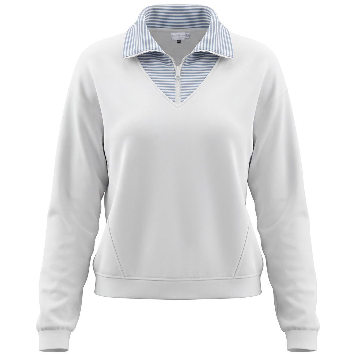 Striped Collar Cotton Sweater in White by Noni Daily