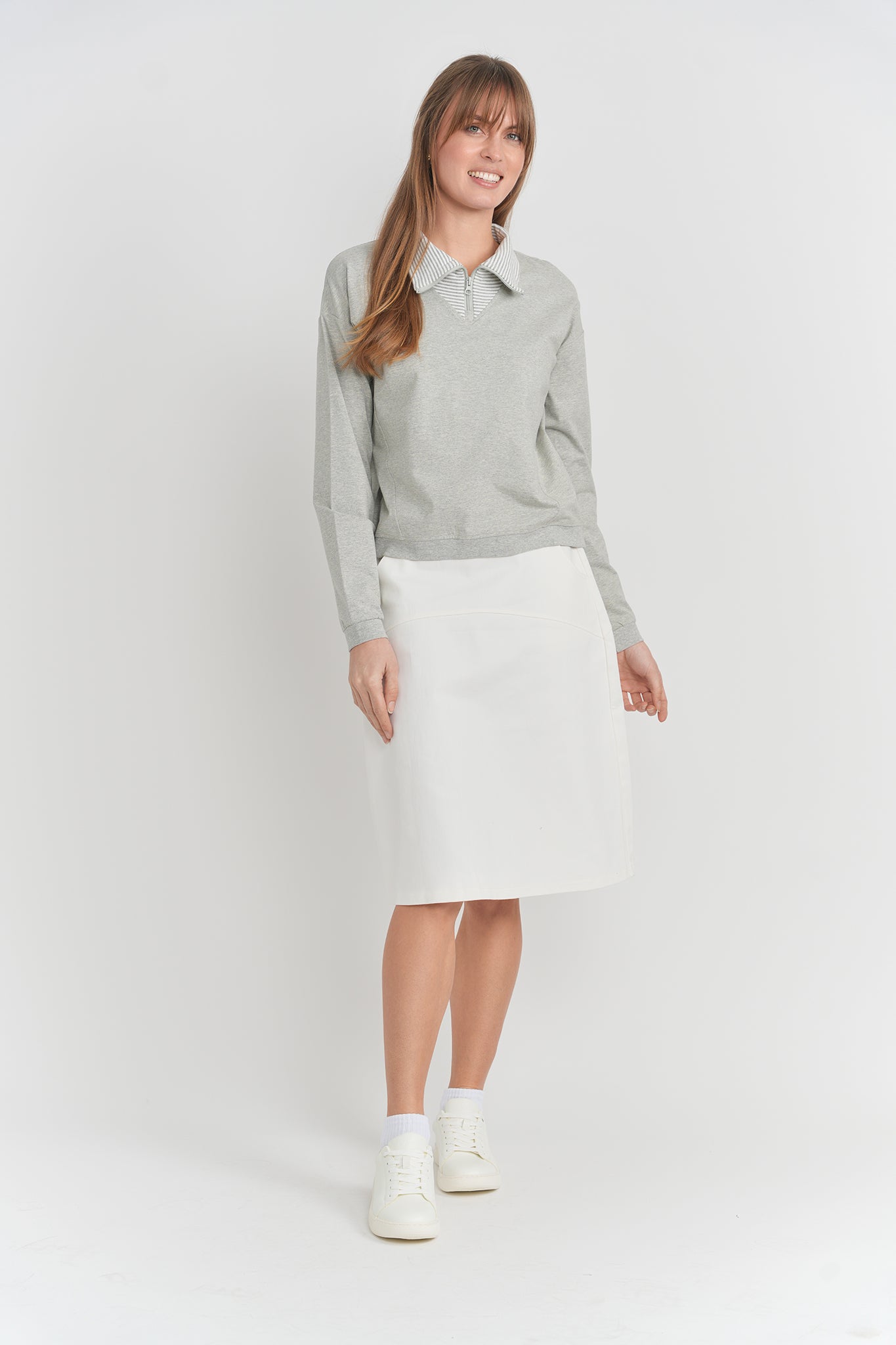 Striped Collar Cotton Sweater in by Noni Daily