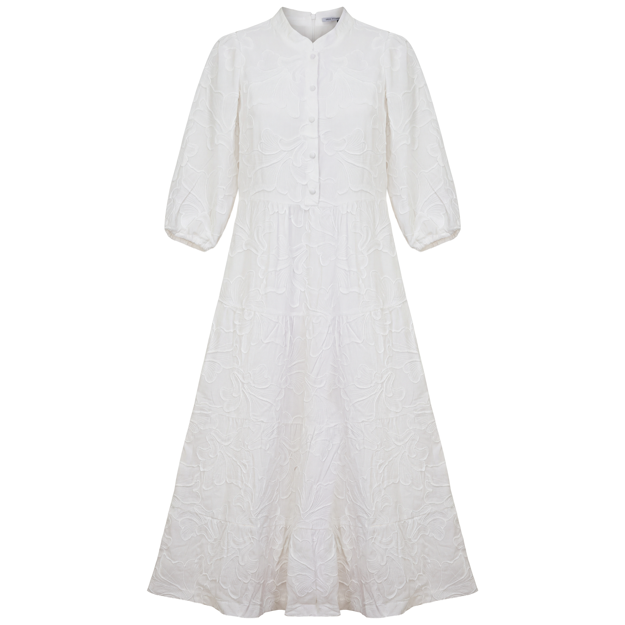 Embroidered Tiered Dress in White by Noni