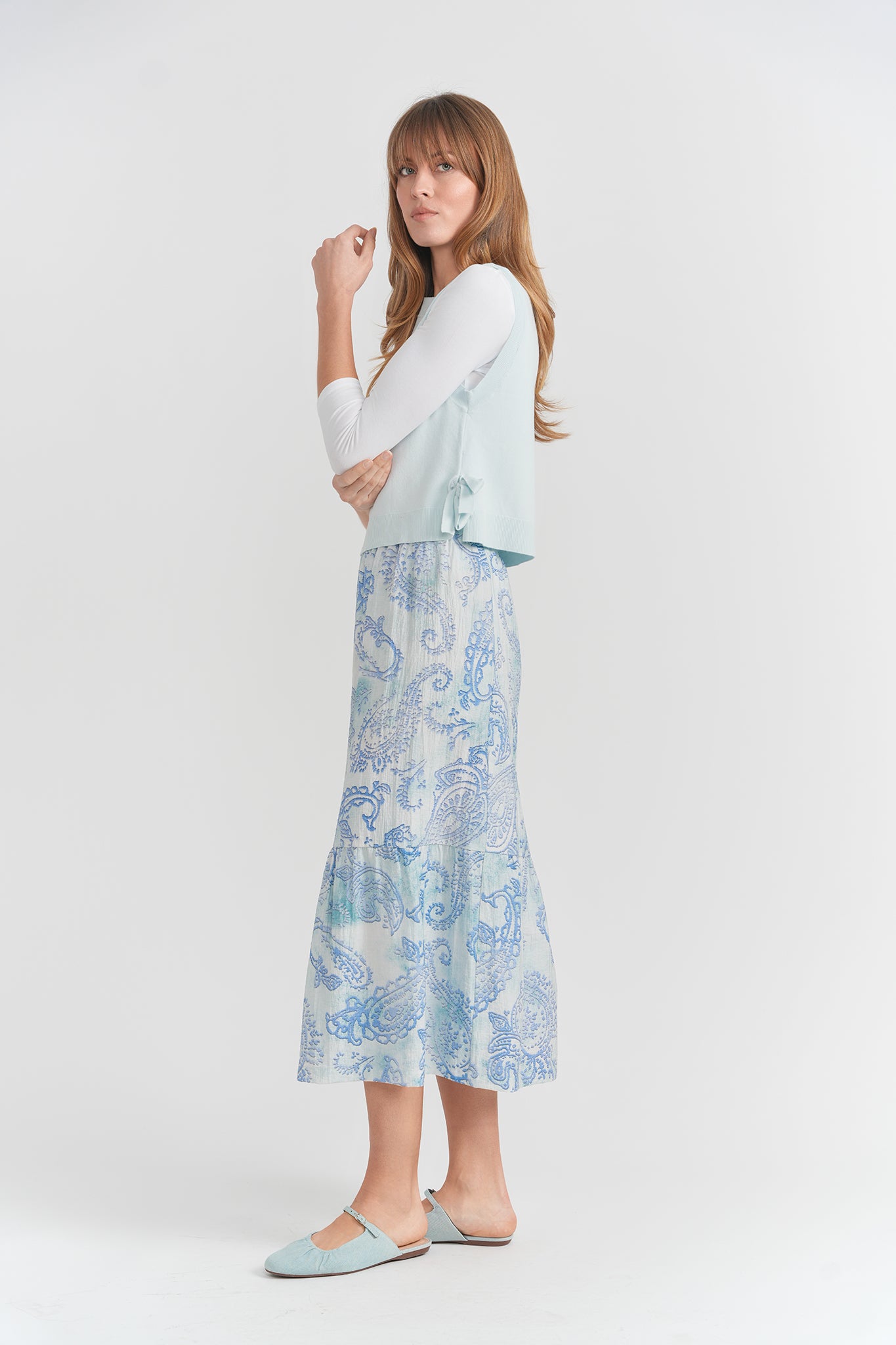 Embroidered Vest and Floral Skirt Set in by Noni
