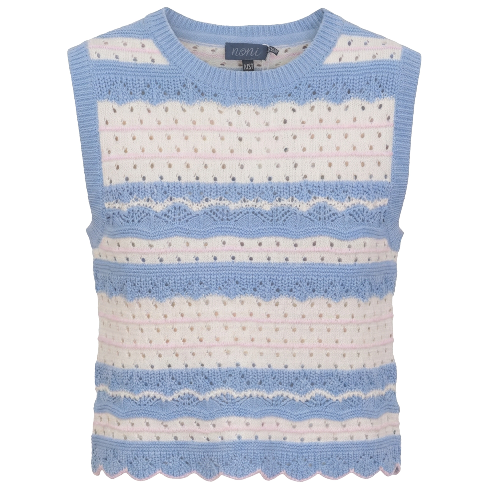 Pointelle Striped Vest in White Blue by Noni
