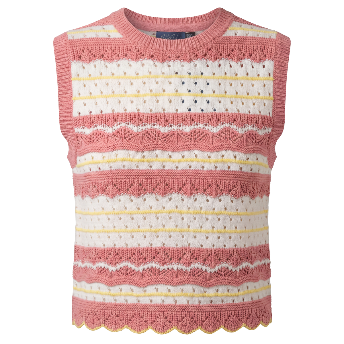 Pointelle Striped Vest in White Dark Pink by Noni
