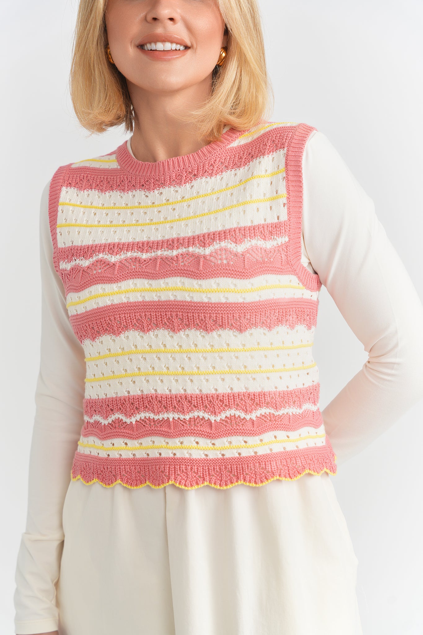Pointelle Striped Vest in by Noni